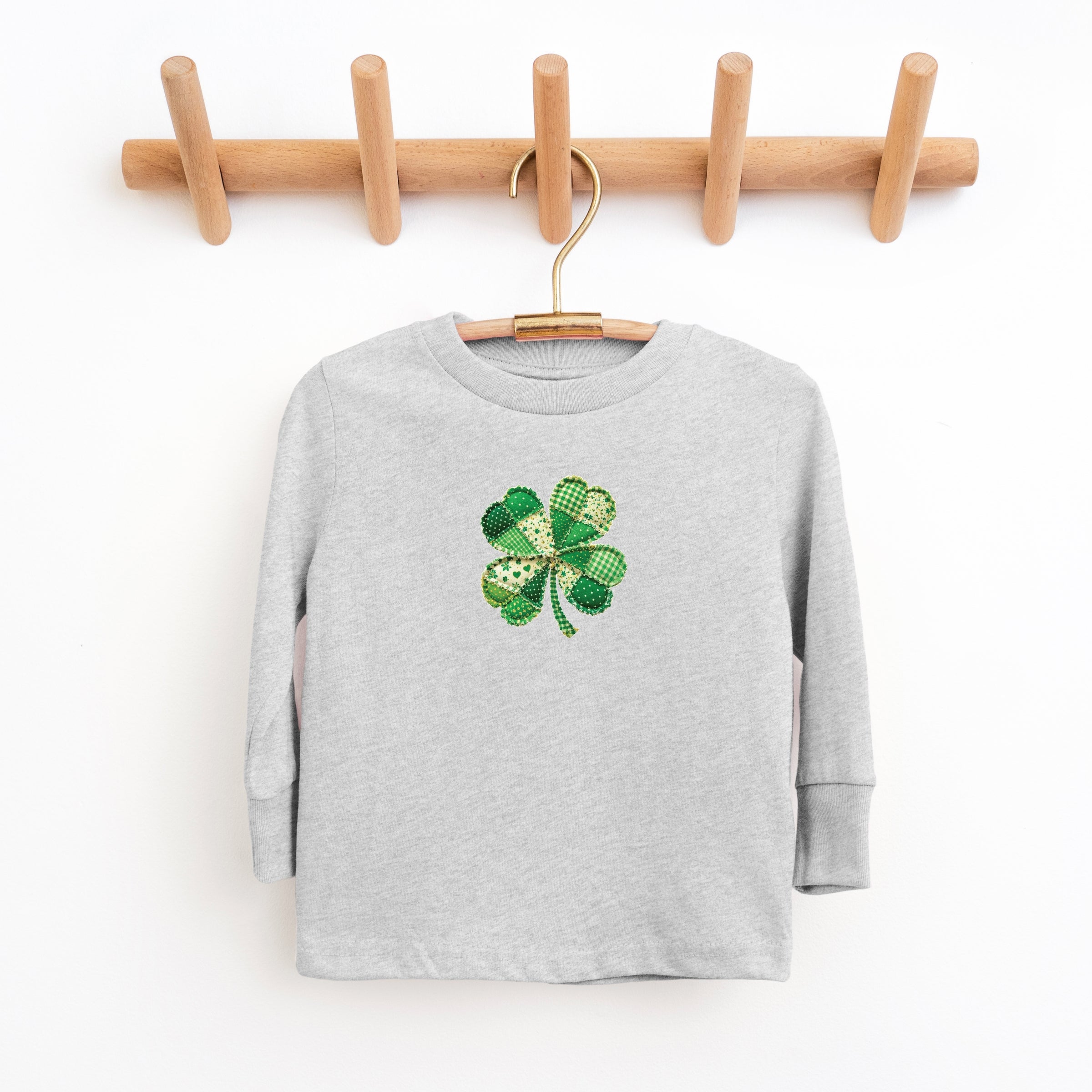 Four Leaf Clover Patchwork Print - Youth Long Sleeve Graphic T-Shirt