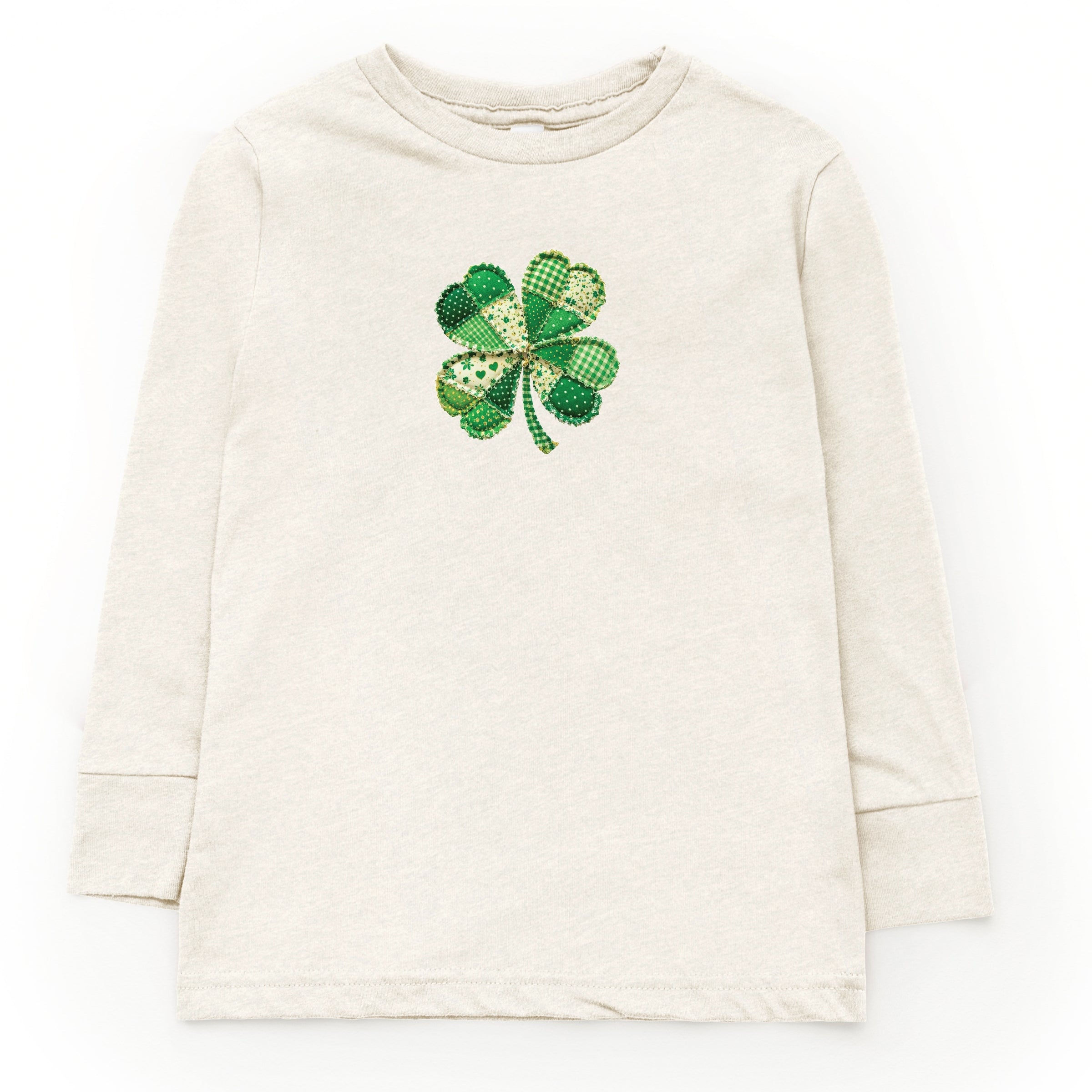 Four Leaf Clover Patchwork Print - Youth Long Sleeve Graphic T-Shirt