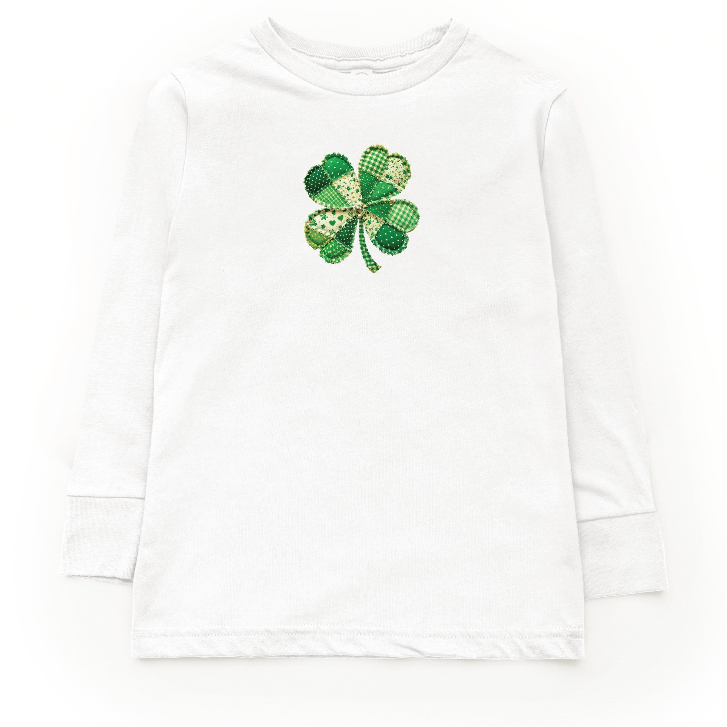 Four Leaf Clover Patchwork Print - Youth Long Sleeve Graphic T-Shirt
