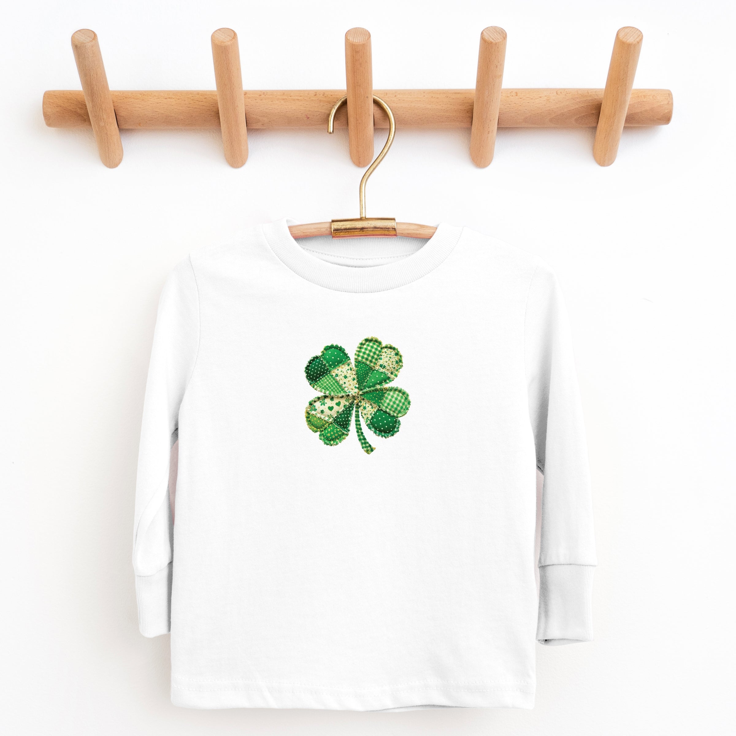 Four Leaf Clover Patchwork Print - Youth Long Sleeve Graphic T-Shirt