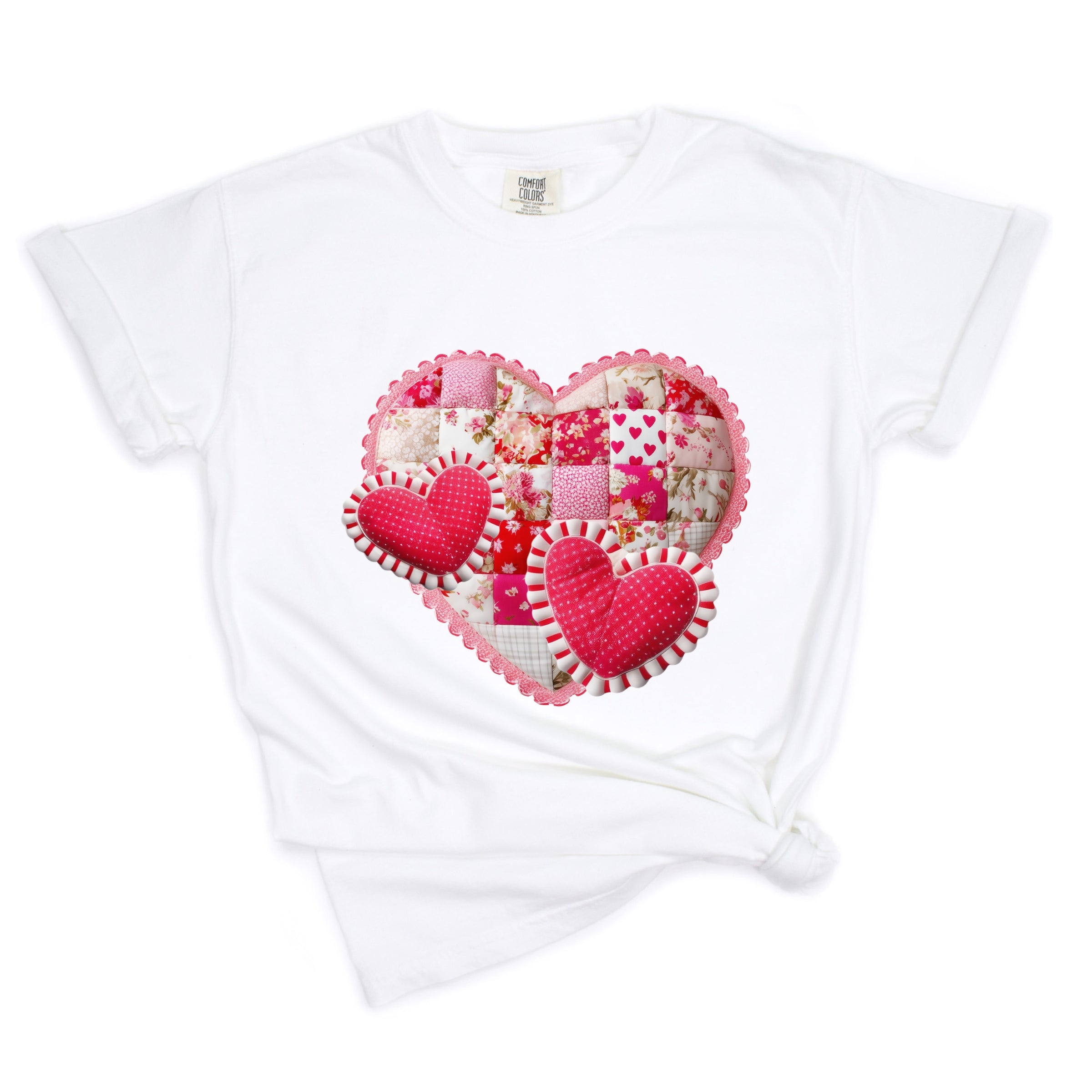 Hearts Patchwork Print - Women's Garment Dyed Graphic T-Shirt