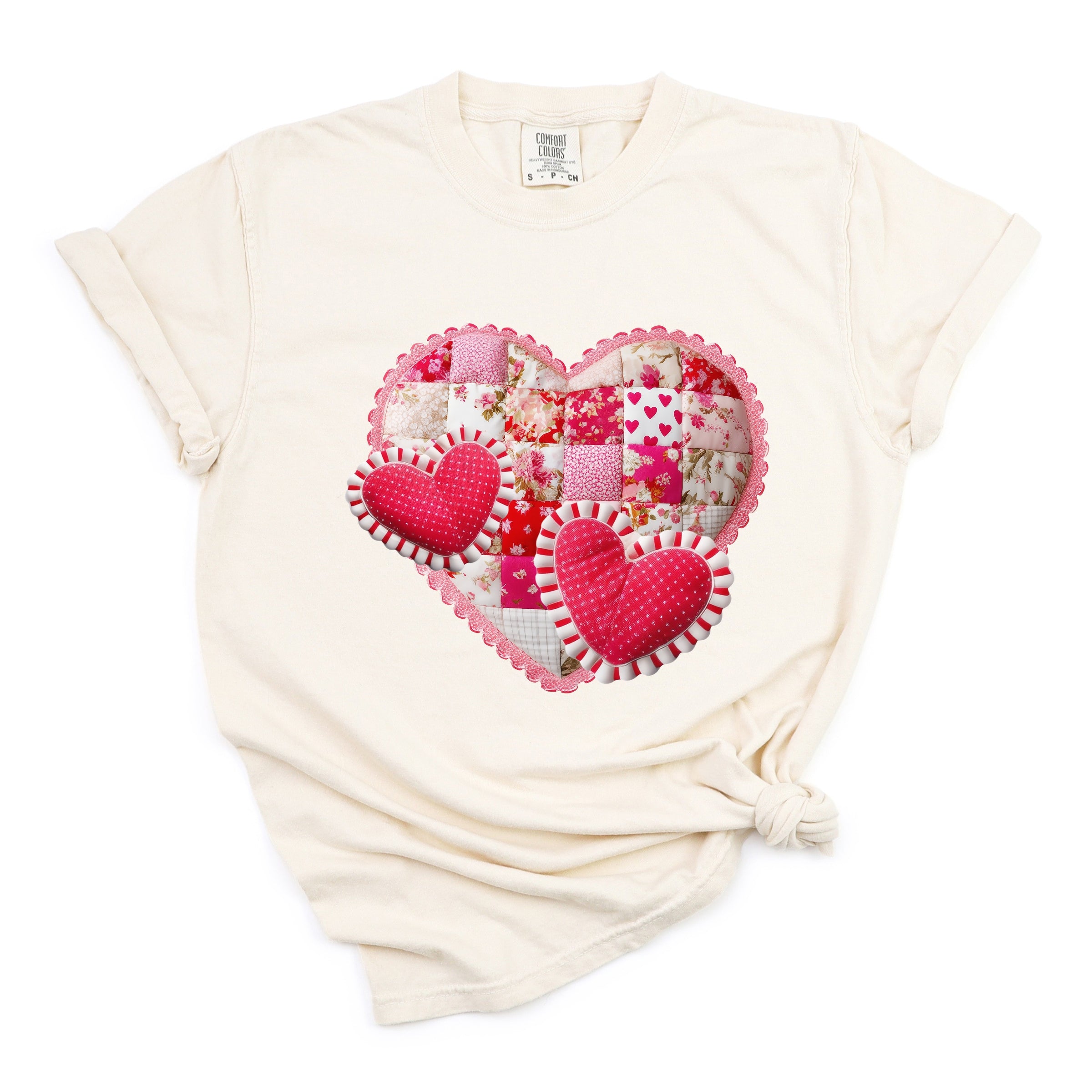 Hearts Patchwork Print - Women's Garment Dyed Graphic T-Shirt