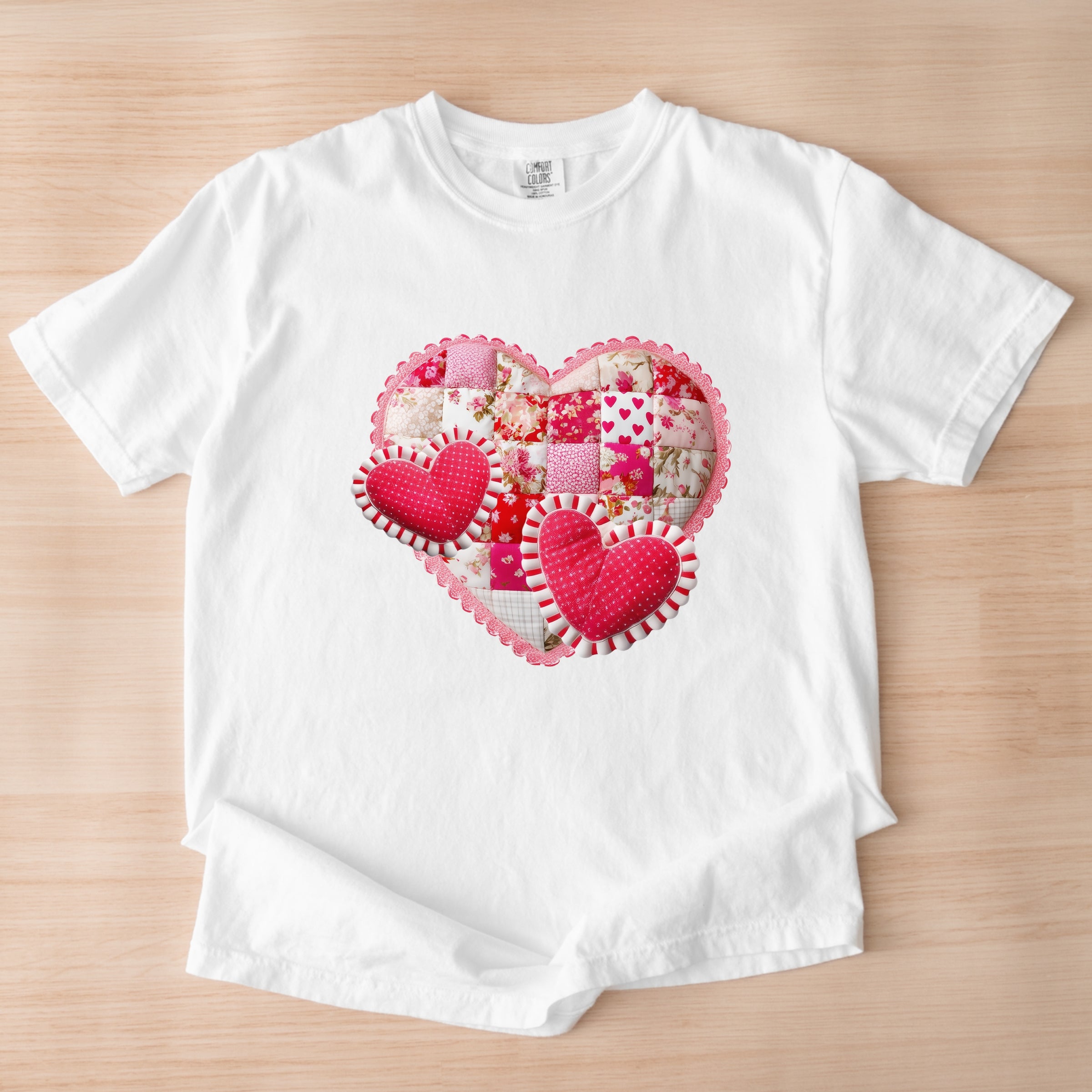 Hearts Patchwork Print - Women's Garment Dyed Graphic T-Shirt