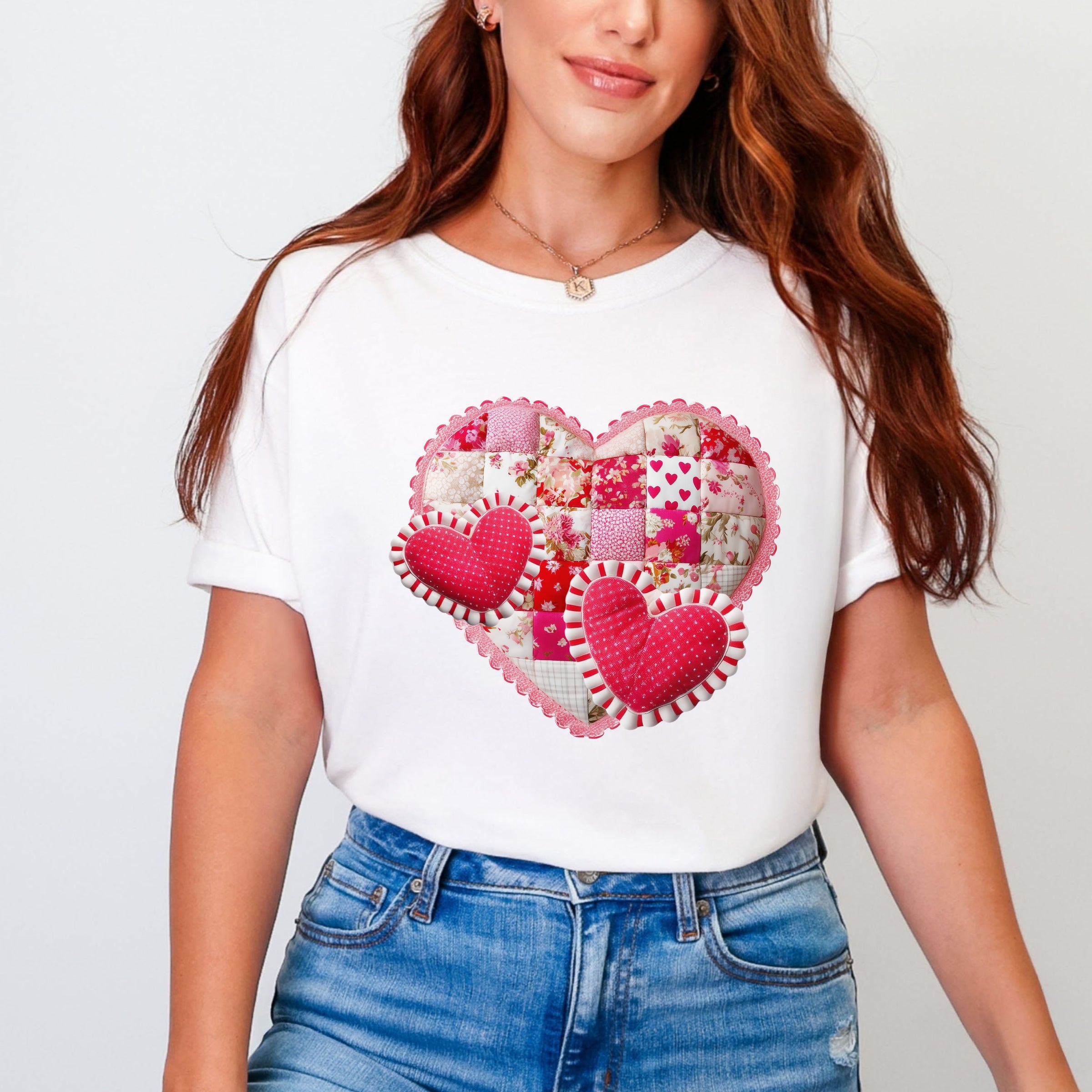 Hearts Patchwork Print - Women's Garment Dyed Graphic T-Shirt