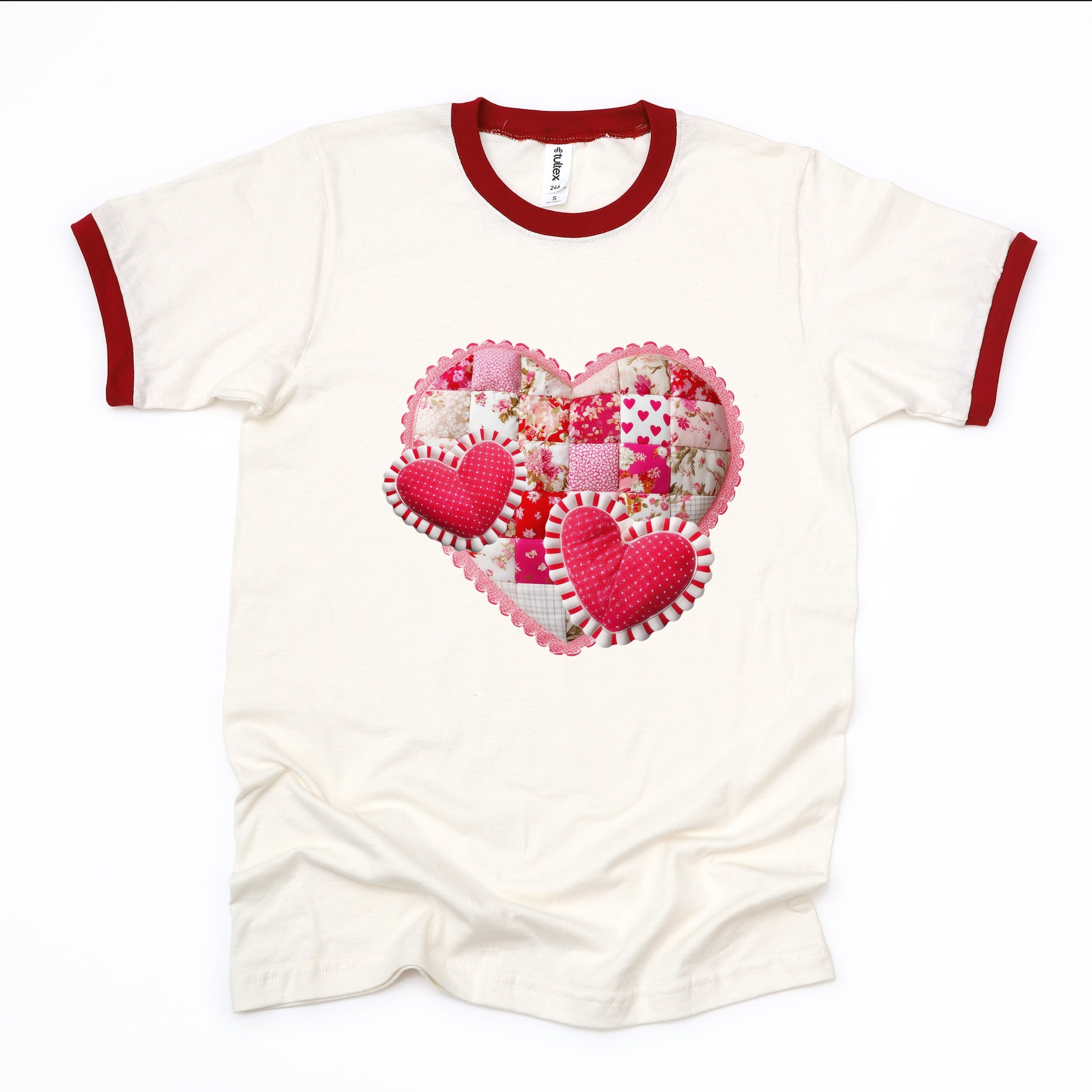 Hearts Patchwork Print - Women's Ringer Graphic T-Shirt