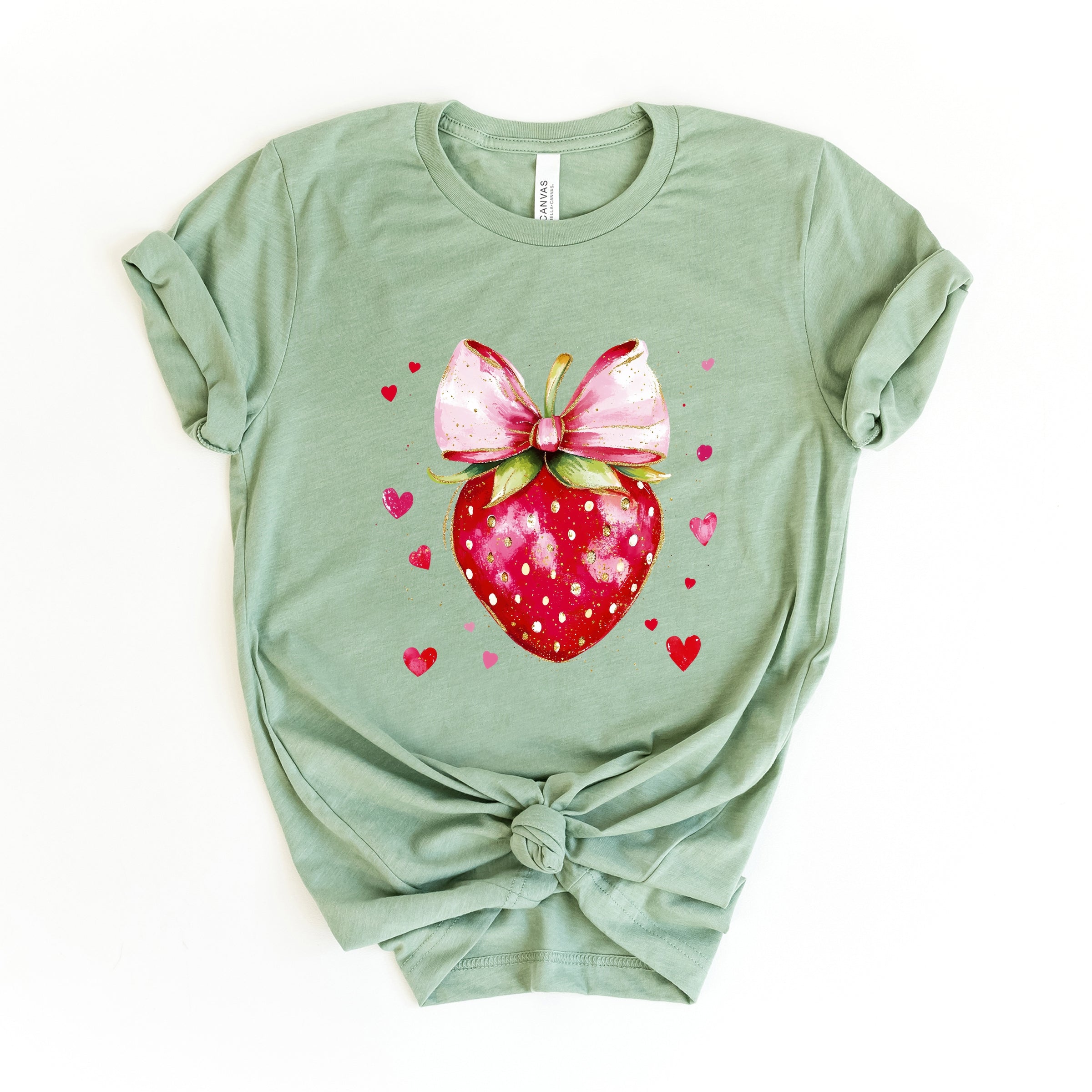Coquette Strawberry Hearts Watercolor - Women's Short Sleeve Graphic T-Shirt