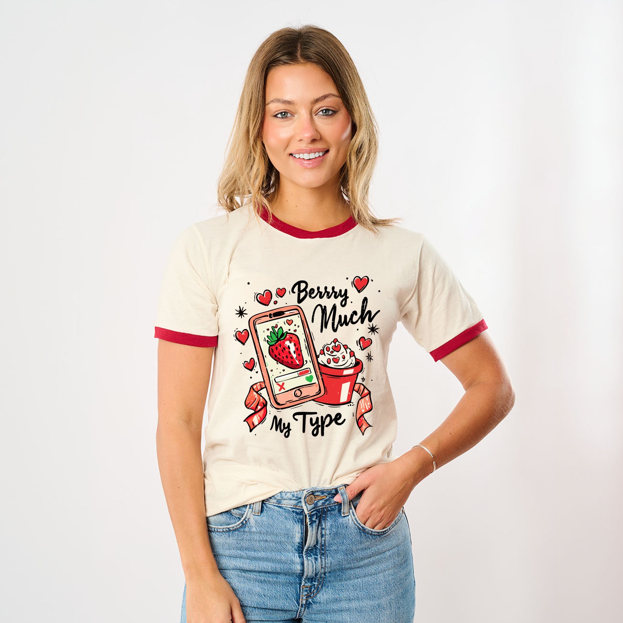 Berry Much My Type Strawberry - Women's Ringer Graphic T-Shirt