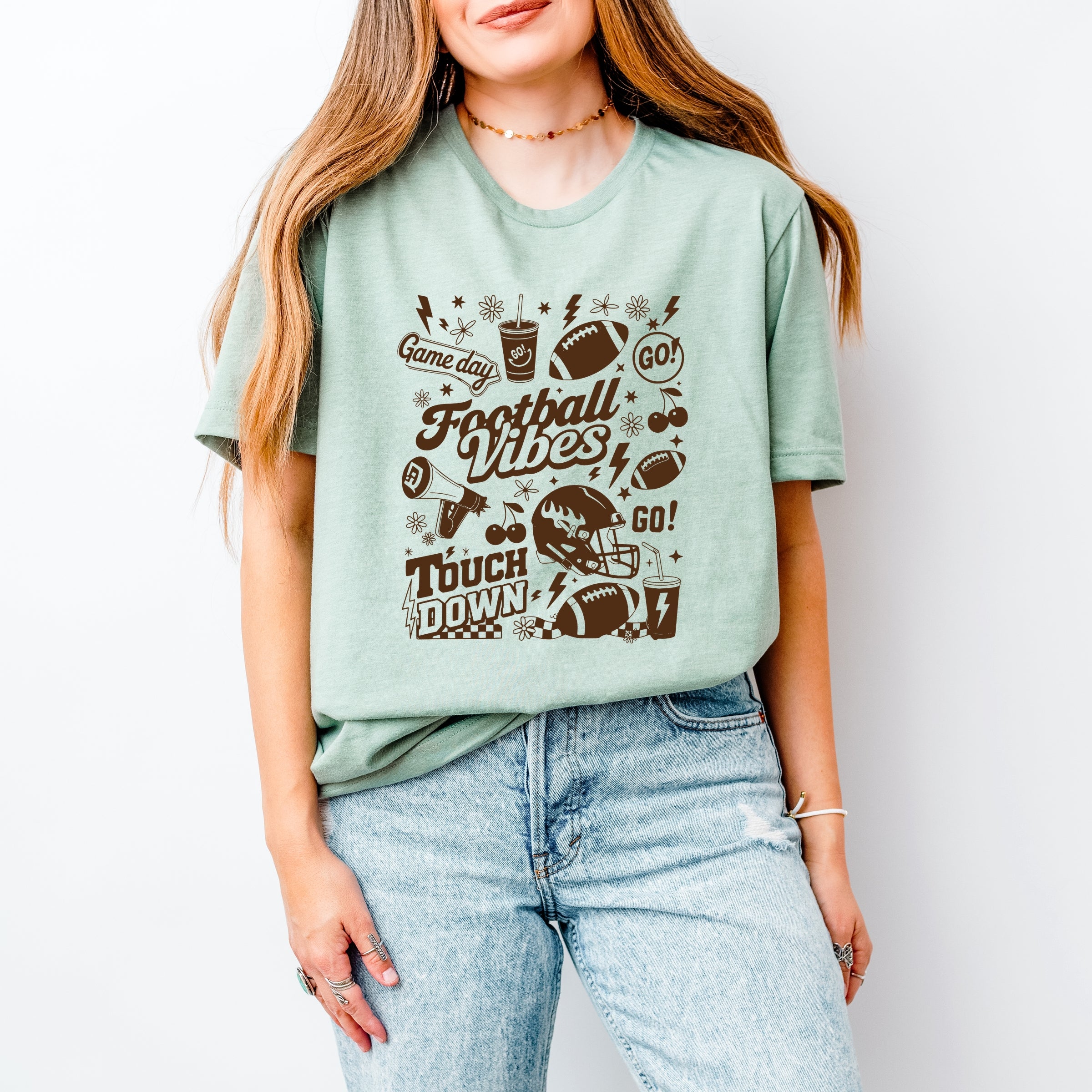 Football Vibes Touchdown Collage - Womens Short Sleeve Tee