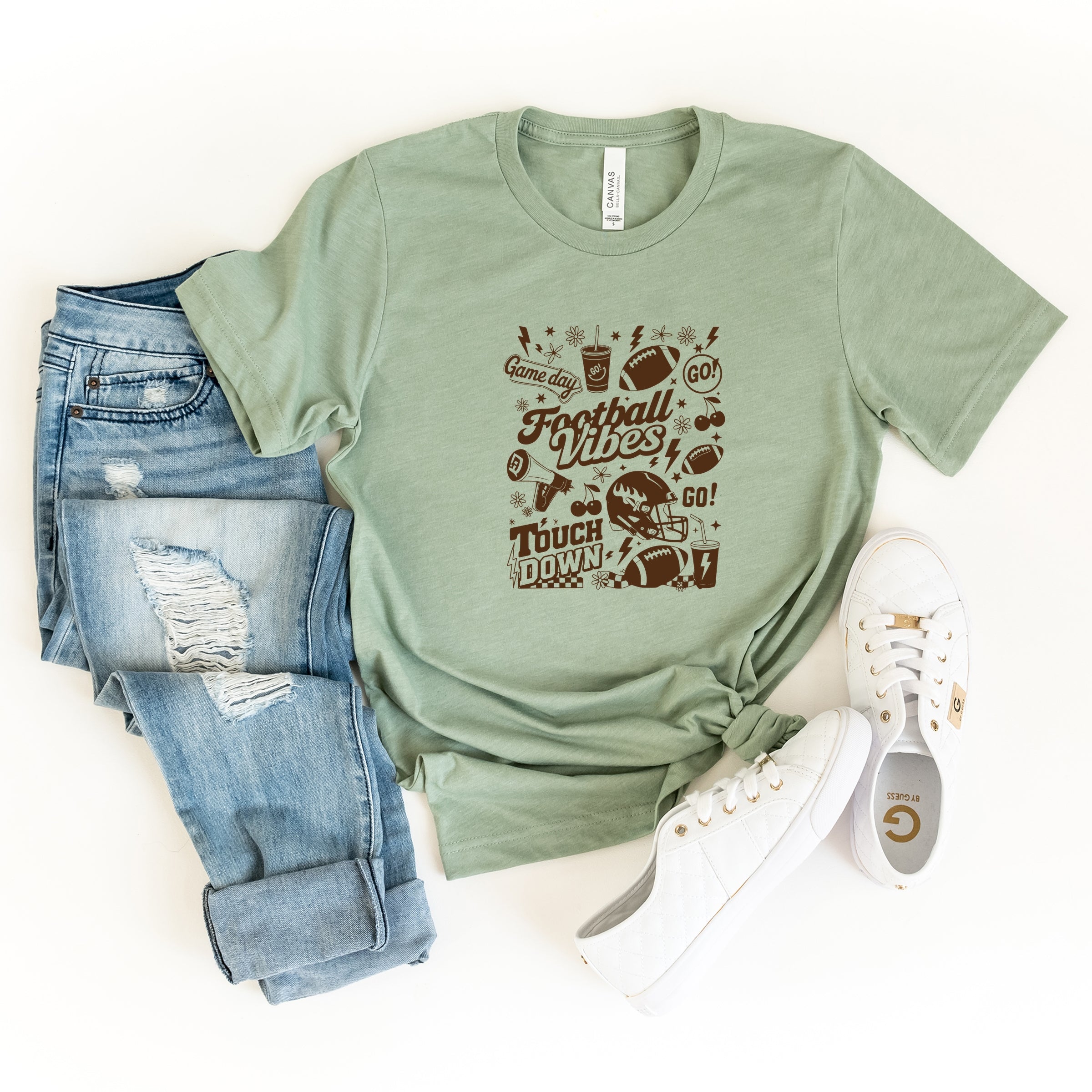 Football Vibes Touchdown Collage - Womens Short Sleeve Tee