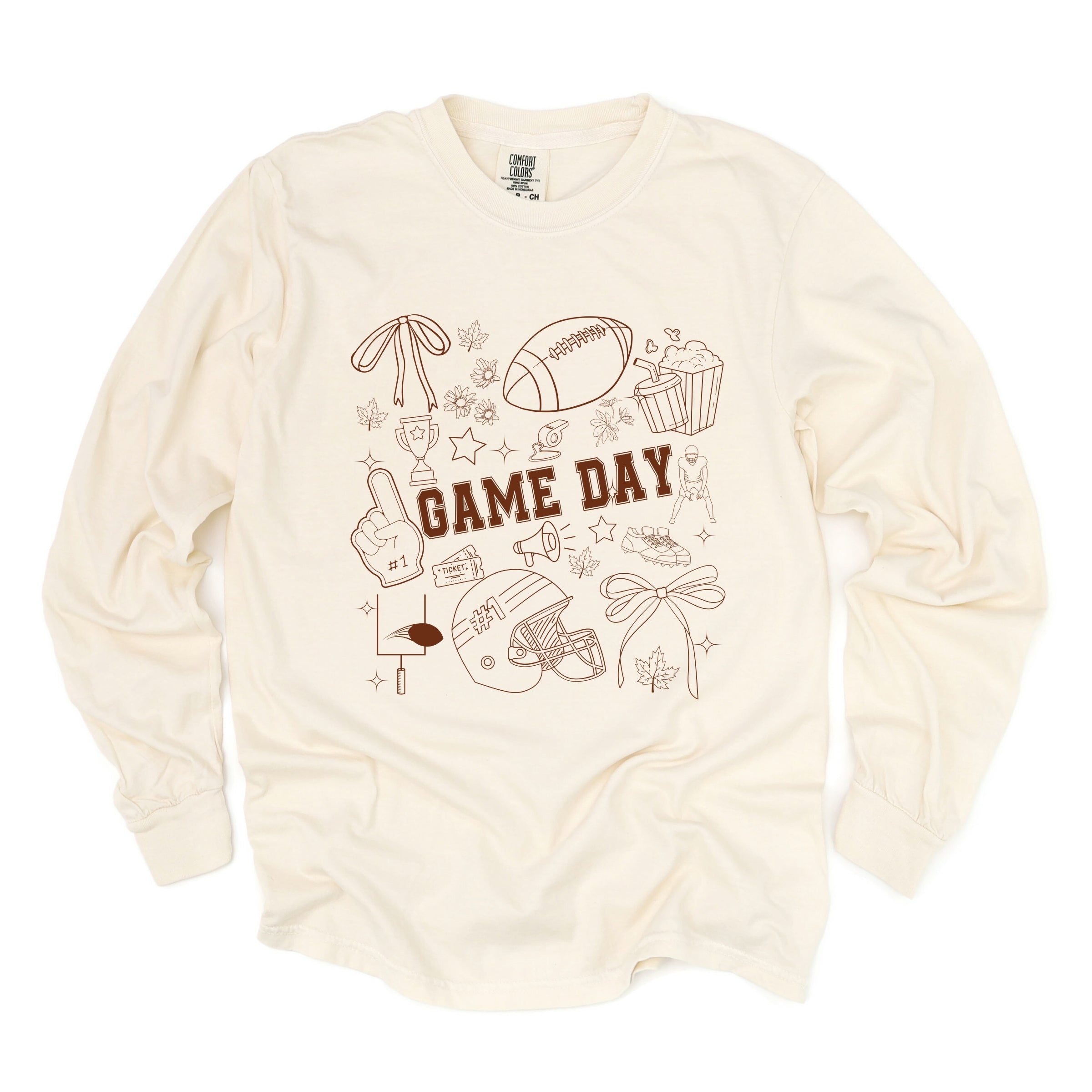 Football Game Day Collage - Womens Garment Dyed Long Sleeve