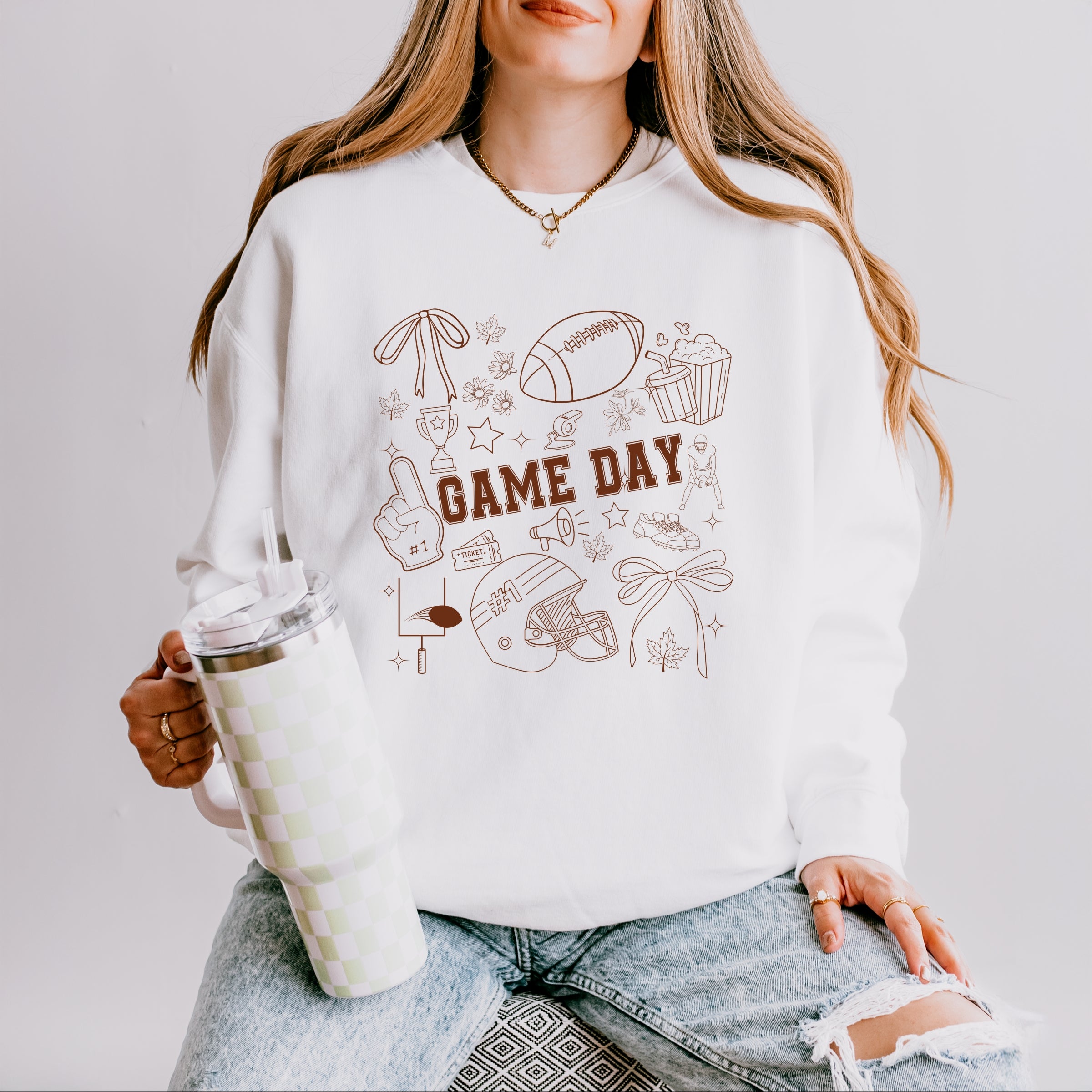 Football Game Day Collage - Womens Lightweight Garment Dyed Sweatshirt