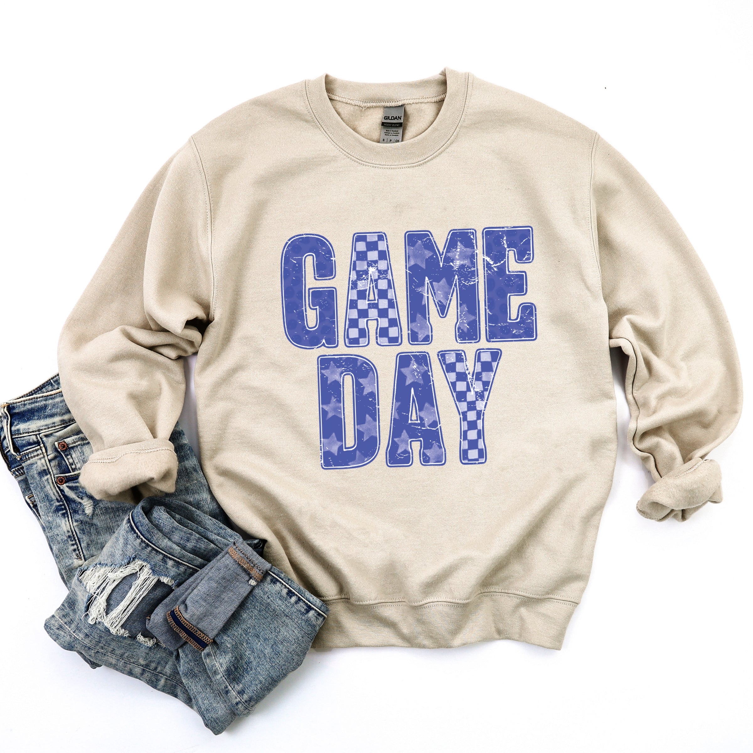 Game Day Blue Checkered - Womens Sweatshirt