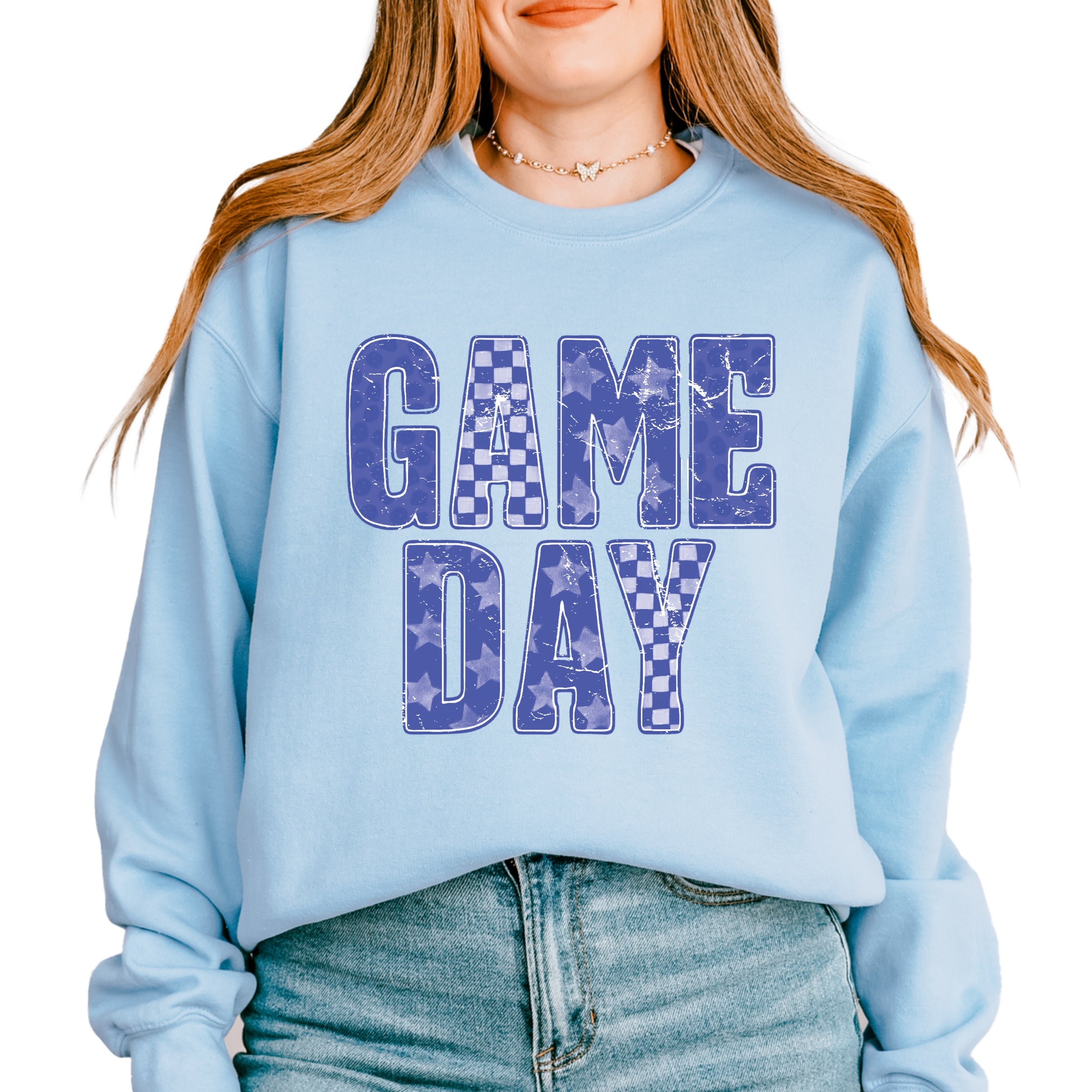 Game Day Blue Checkered - Womens Sweatshirt