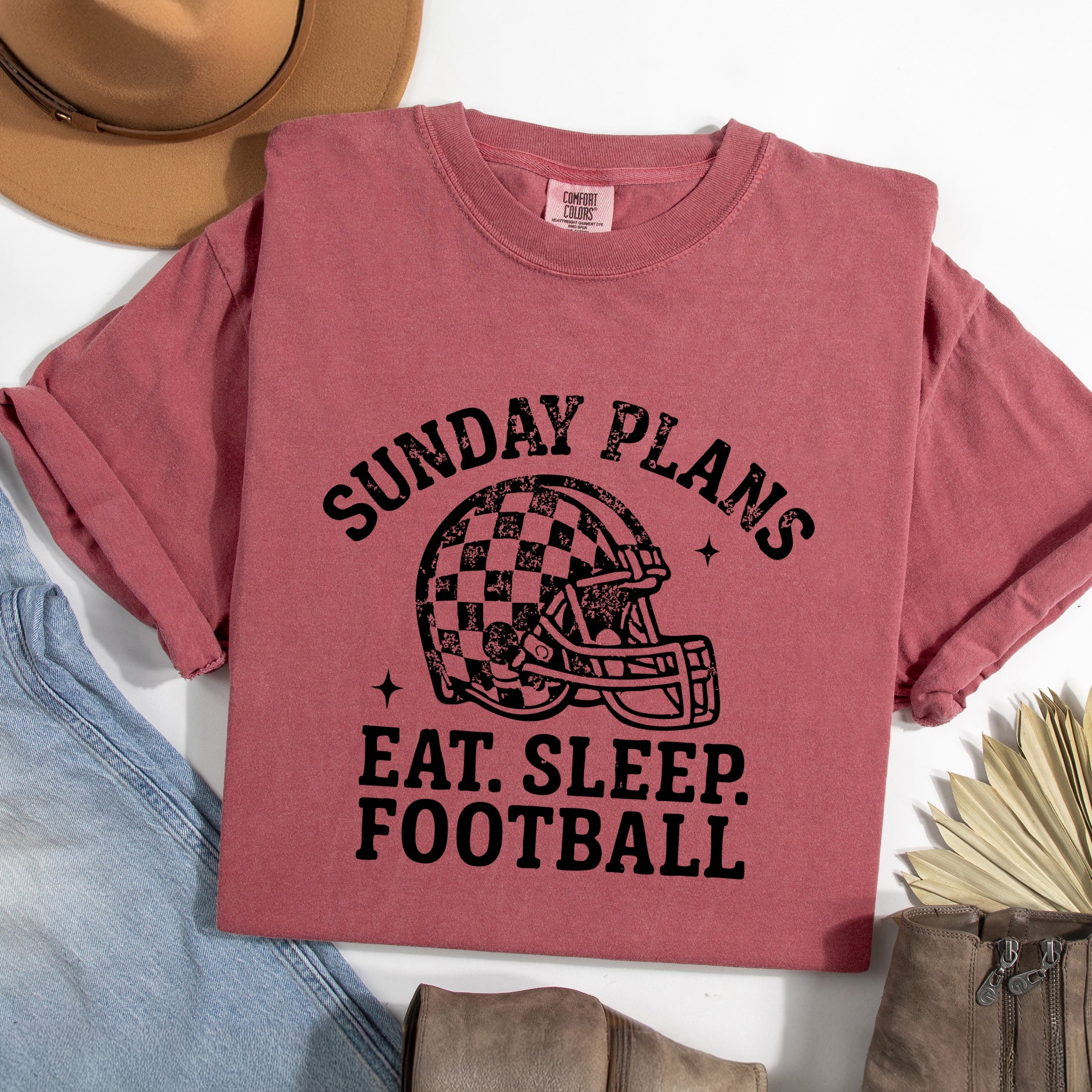 Sunday Plans: Eat. Sleep. Football - Women's Garment Dyed Graphic T-Shirt