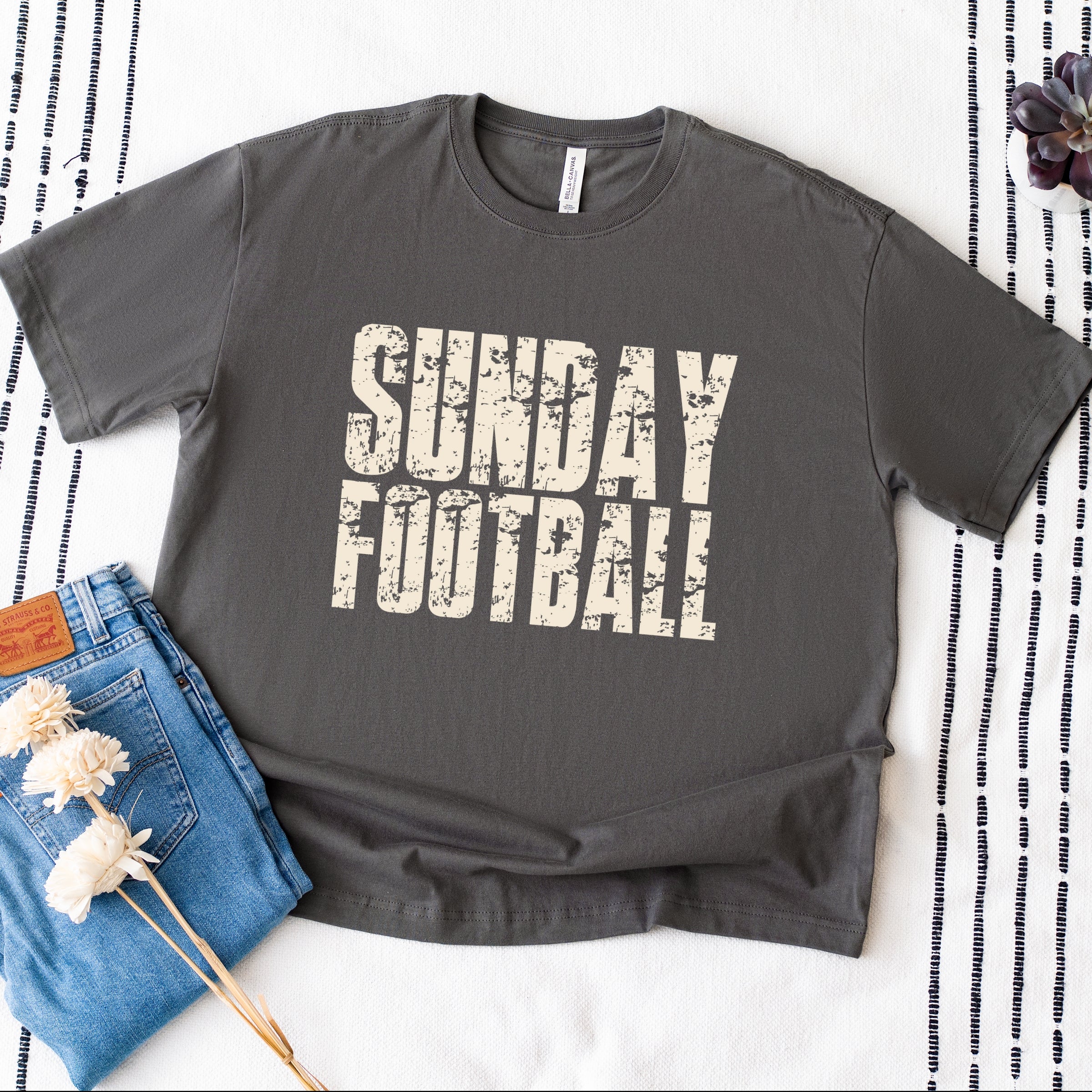 Sunday Football Block Distressed - Women's Heavyweight Graphic T-Shirt