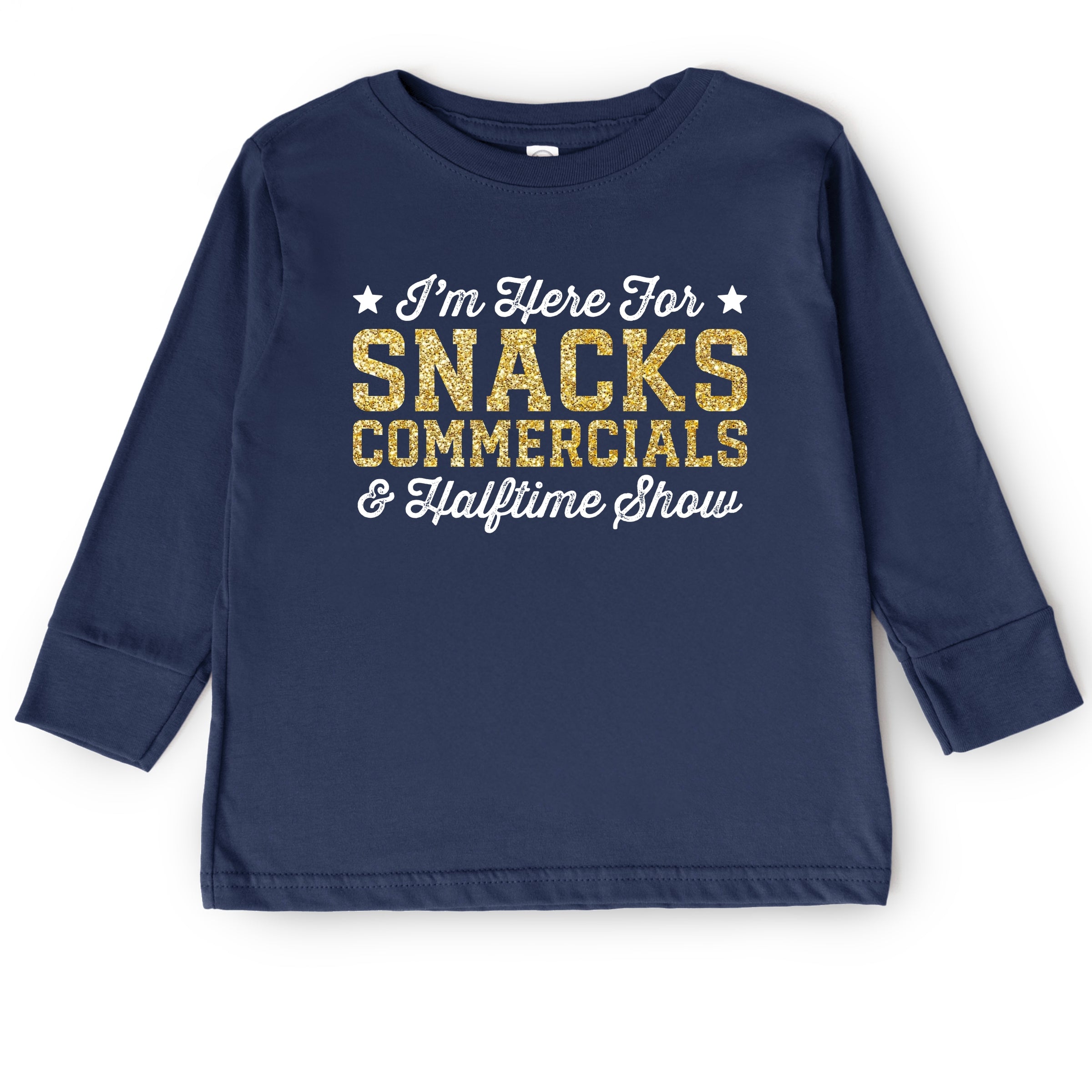 I'm Here For Snacks Commercials & Halftime Show Glitter - Toddler Long Sleeve Graphic Tee