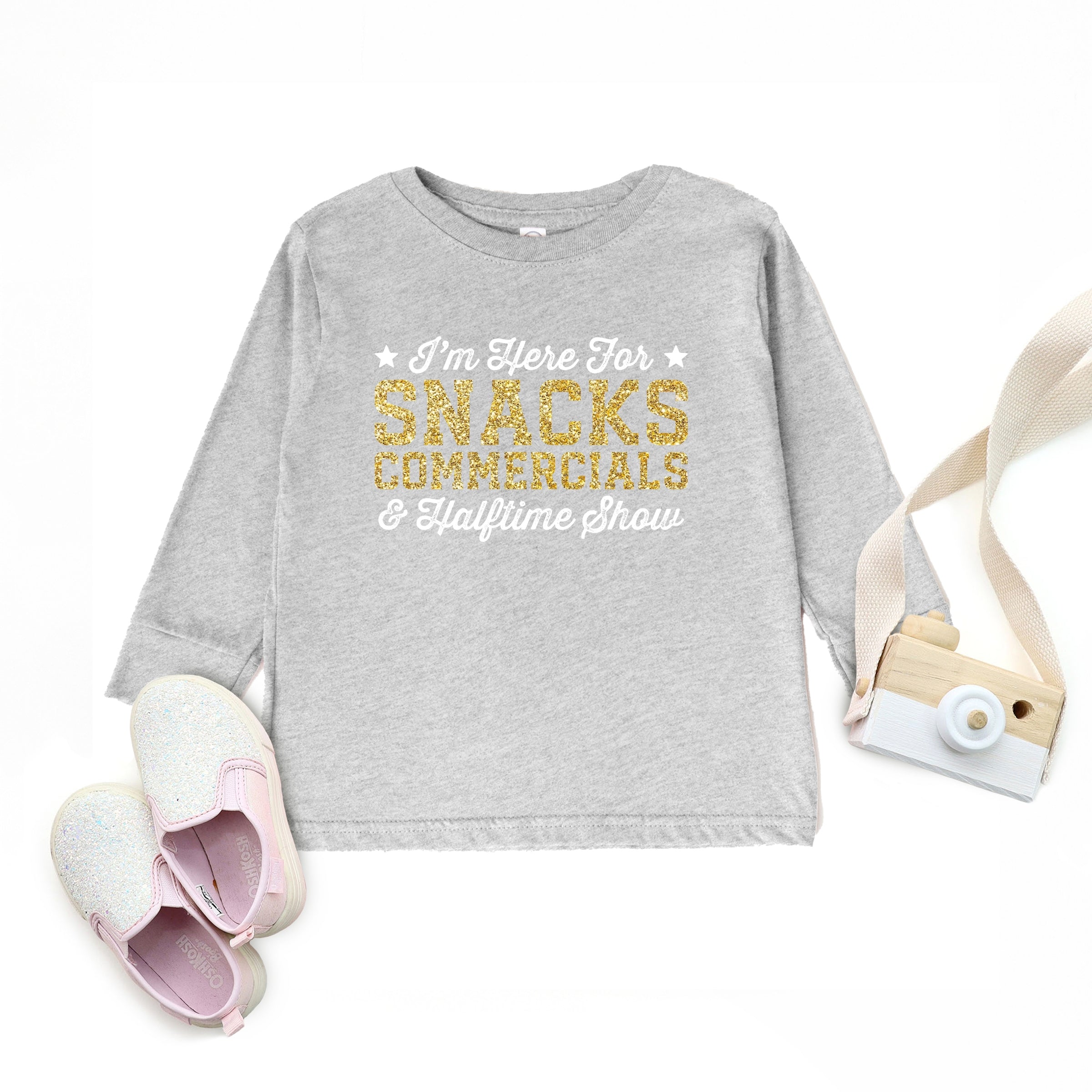 I'm Here For Snacks Commercials & Halftime Show Glitter - Toddler Long Sleeve Graphic Tee