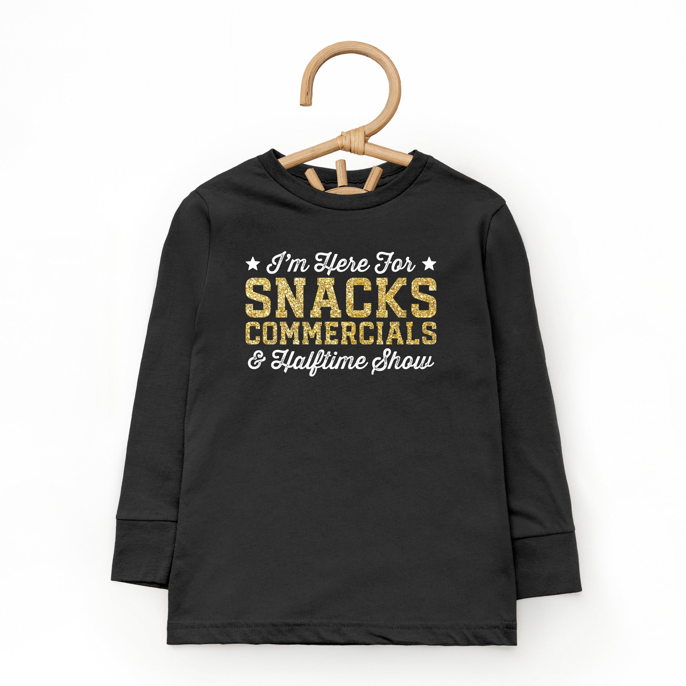 I'm Here For Snacks Commercials & Halftime Show Glitter - Toddler Long Sleeve Graphic Tee