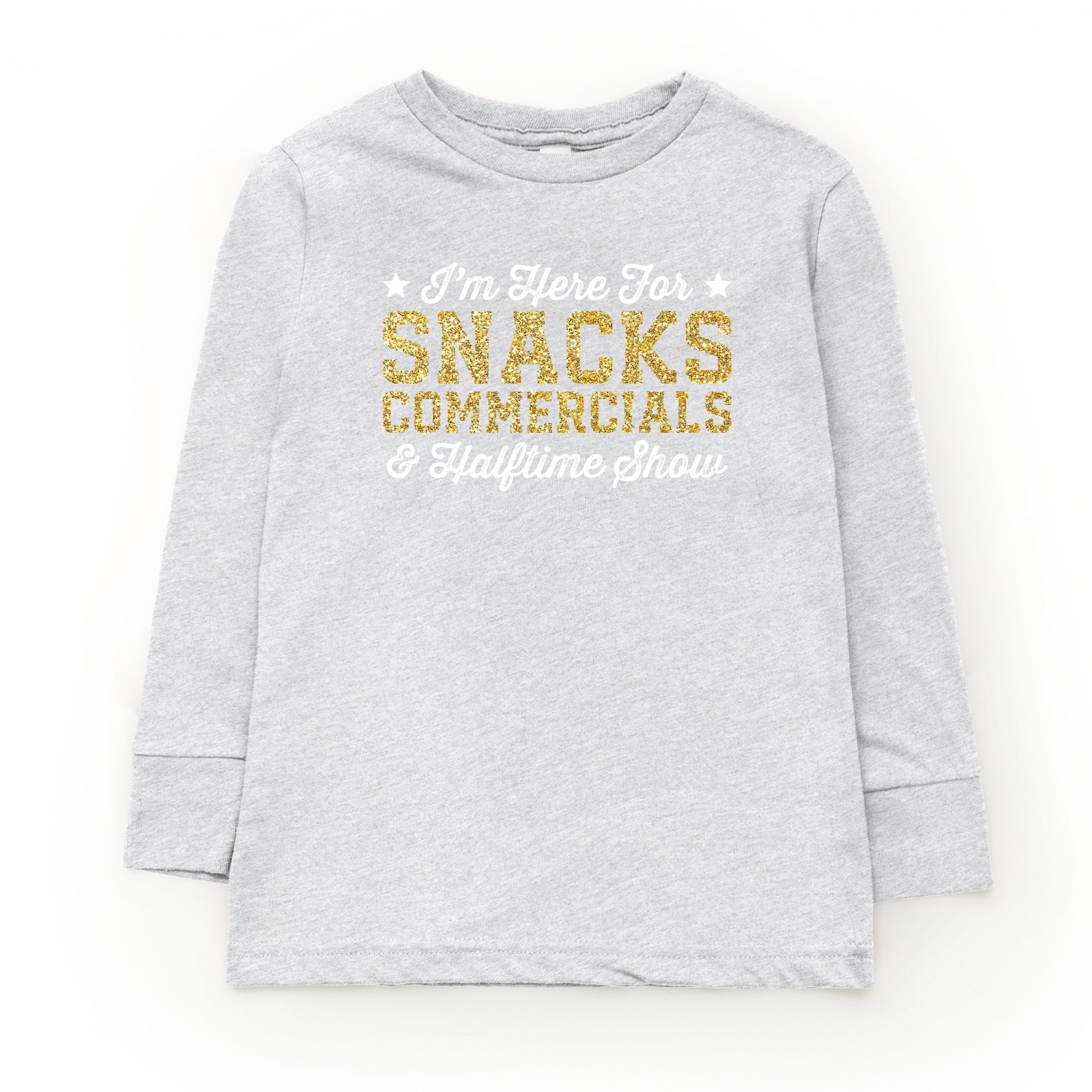 I'm Here For Snacks Commercials & Halftime Show Glitter - Youth Long Sleeve Graphic T-Shirt