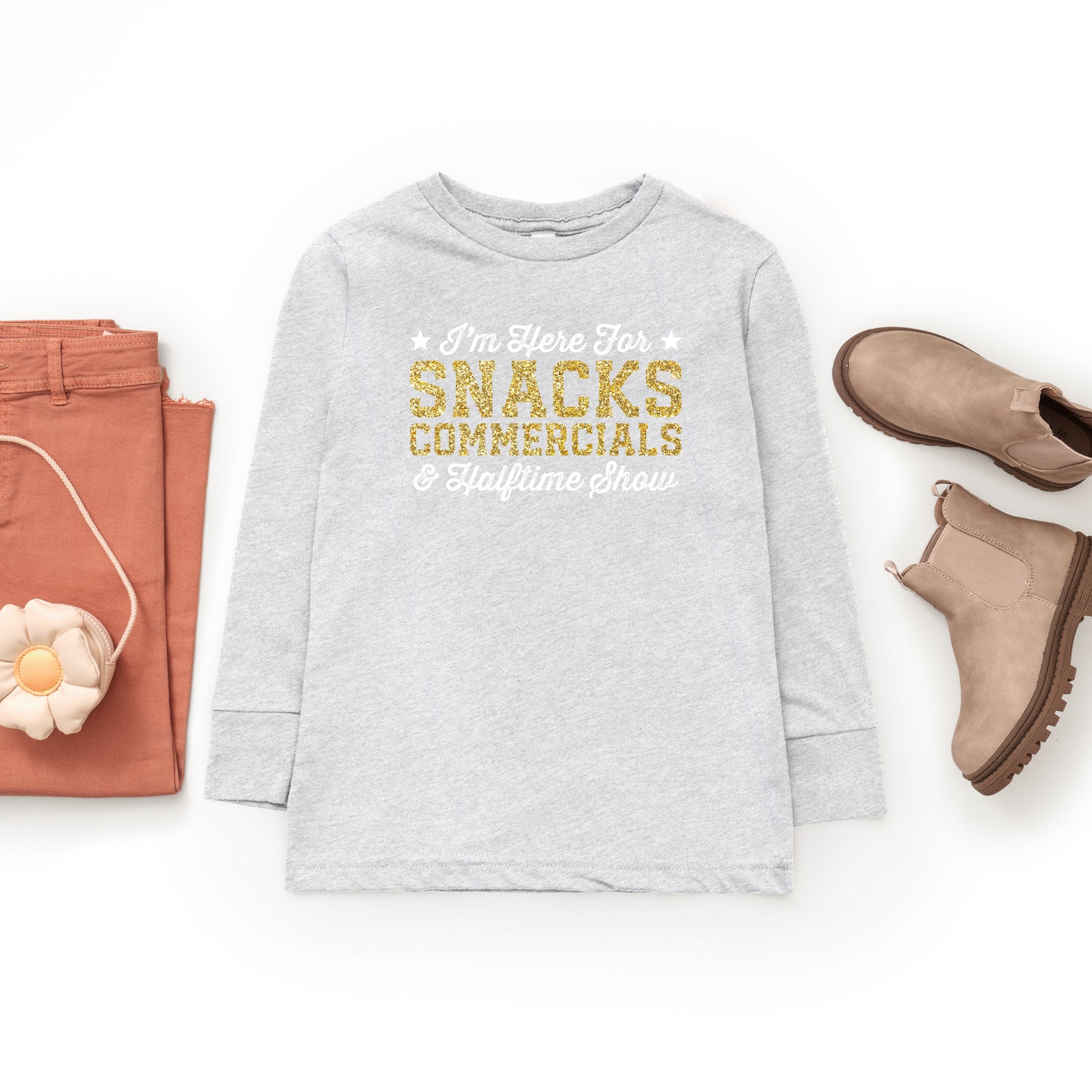 I'm Here For Snacks Commercials & Halftime Show Glitter - Youth Long Sleeve Graphic T-Shirt