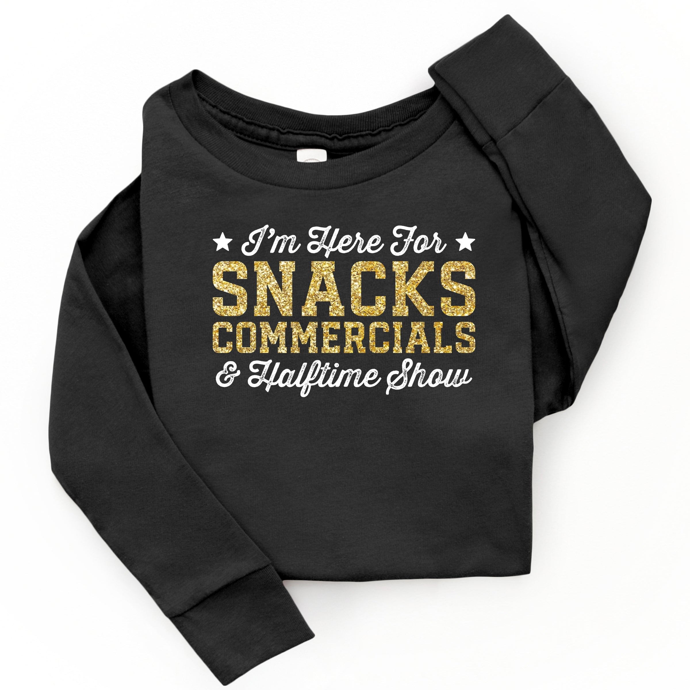 I'm Here For Snacks Commercials & Halftime Show Glitter - Youth Long Sleeve Graphic T-Shirt