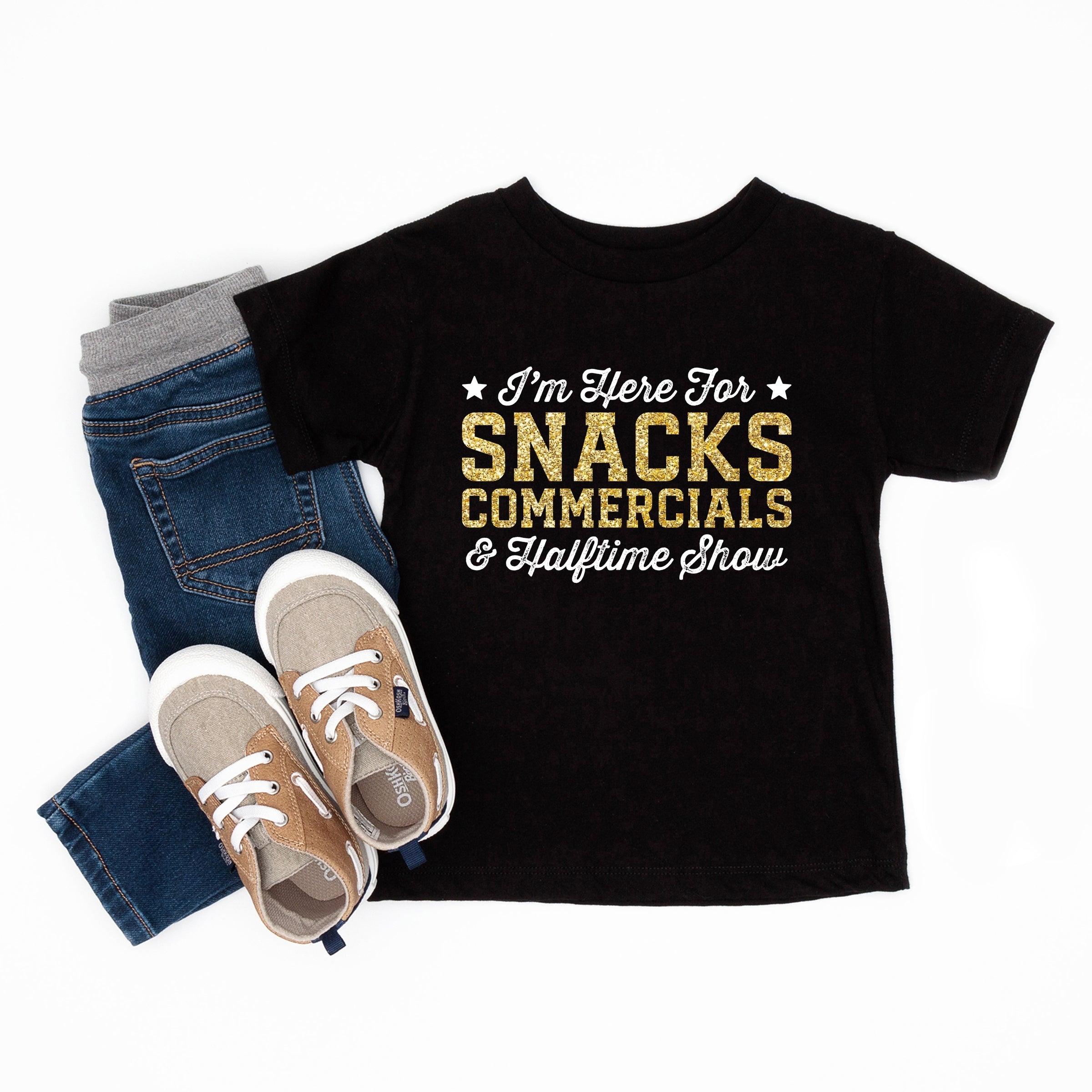 I'm Here For Snacks Commercials & Halftime Show Glitter - Toddler Short Sleeve Graphic T-Shirt