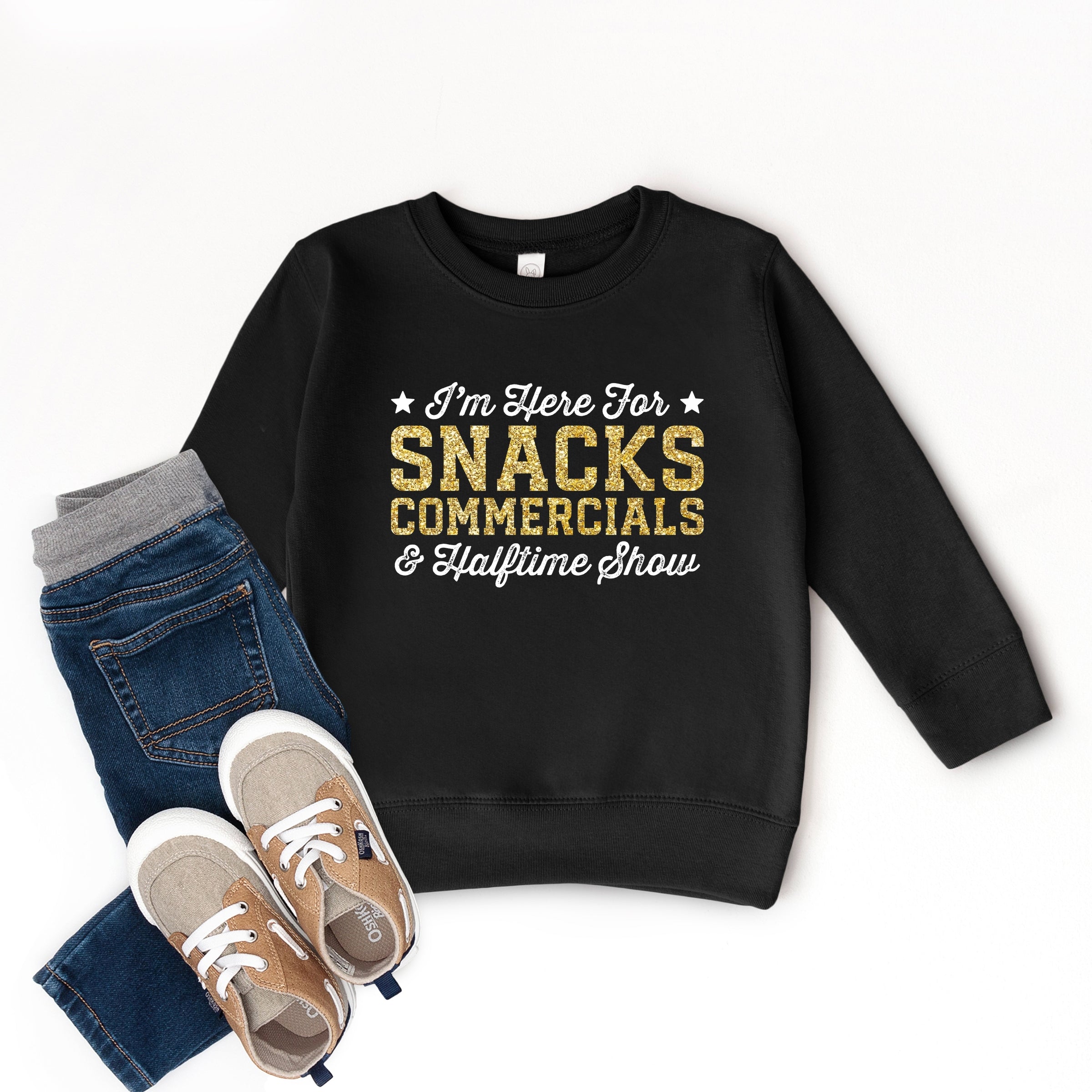 I'm Here For Snacks Commercials & Halftime Show Glitter - Toddler Graphic Sweatshirt