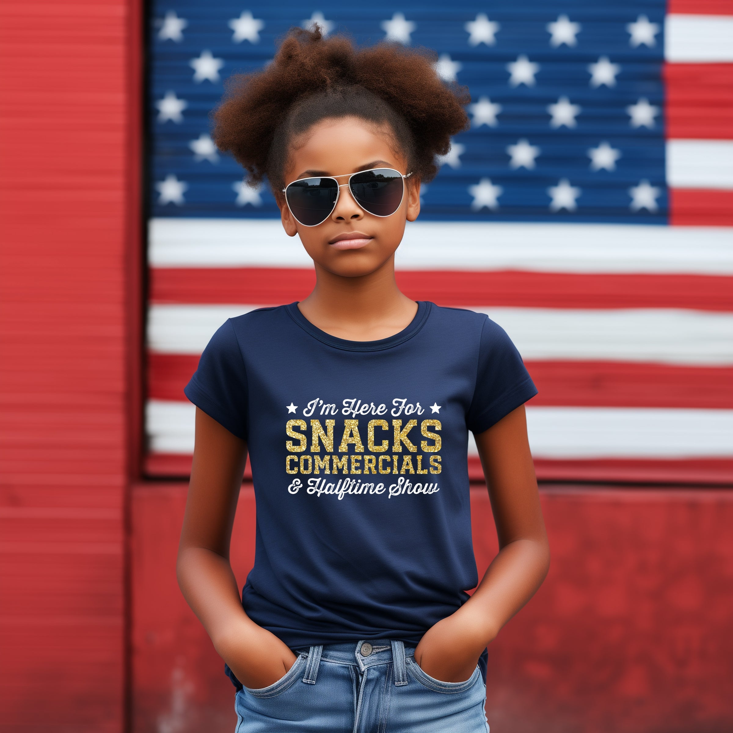 I'm Here For Snacks Commercials & Halftime Show Glitter - Youth Short Sleeve Graphic T-Shirt