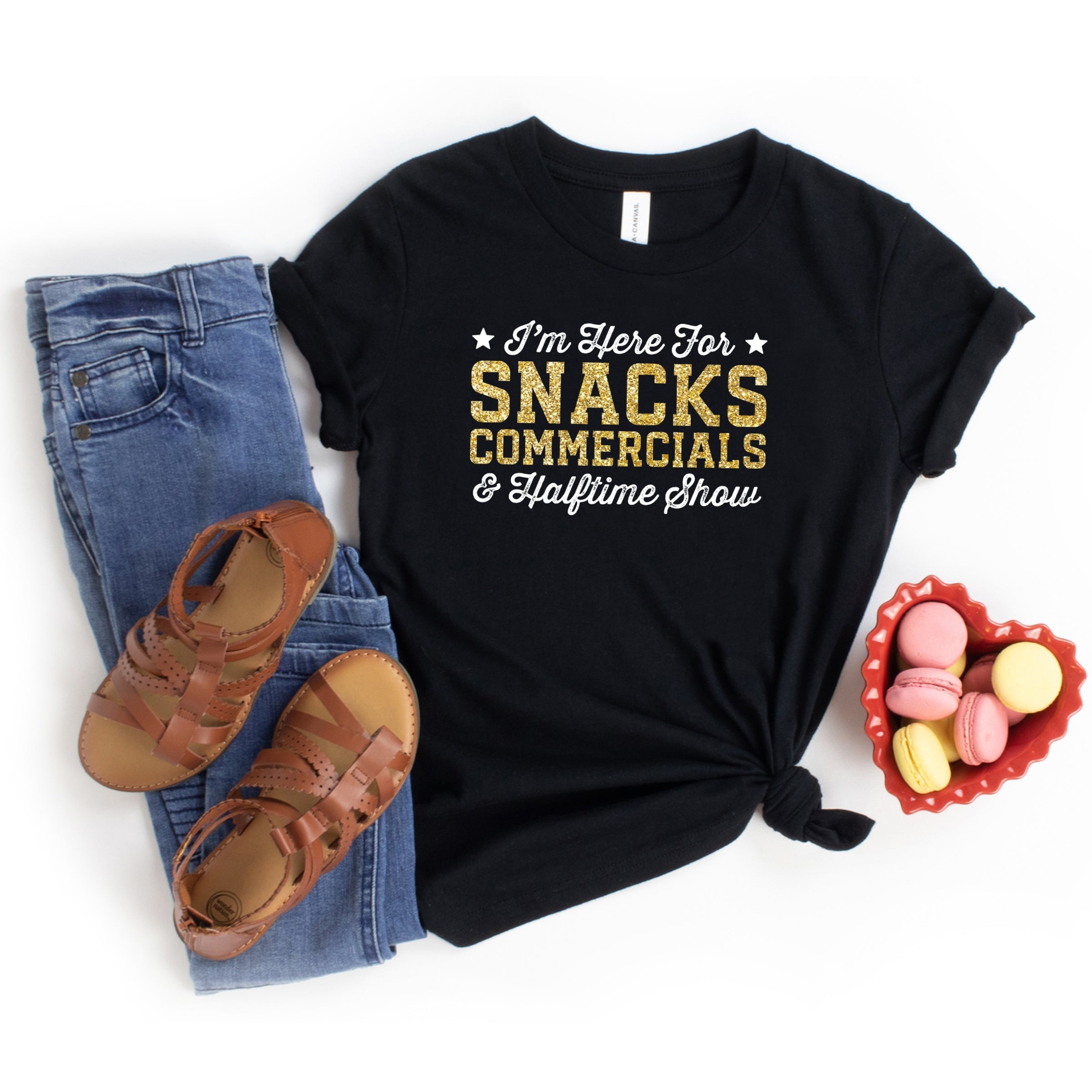 I'm Here For Snacks Commercials & Halftime Show Glitter - Youth Short Sleeve Graphic T-Shirt
