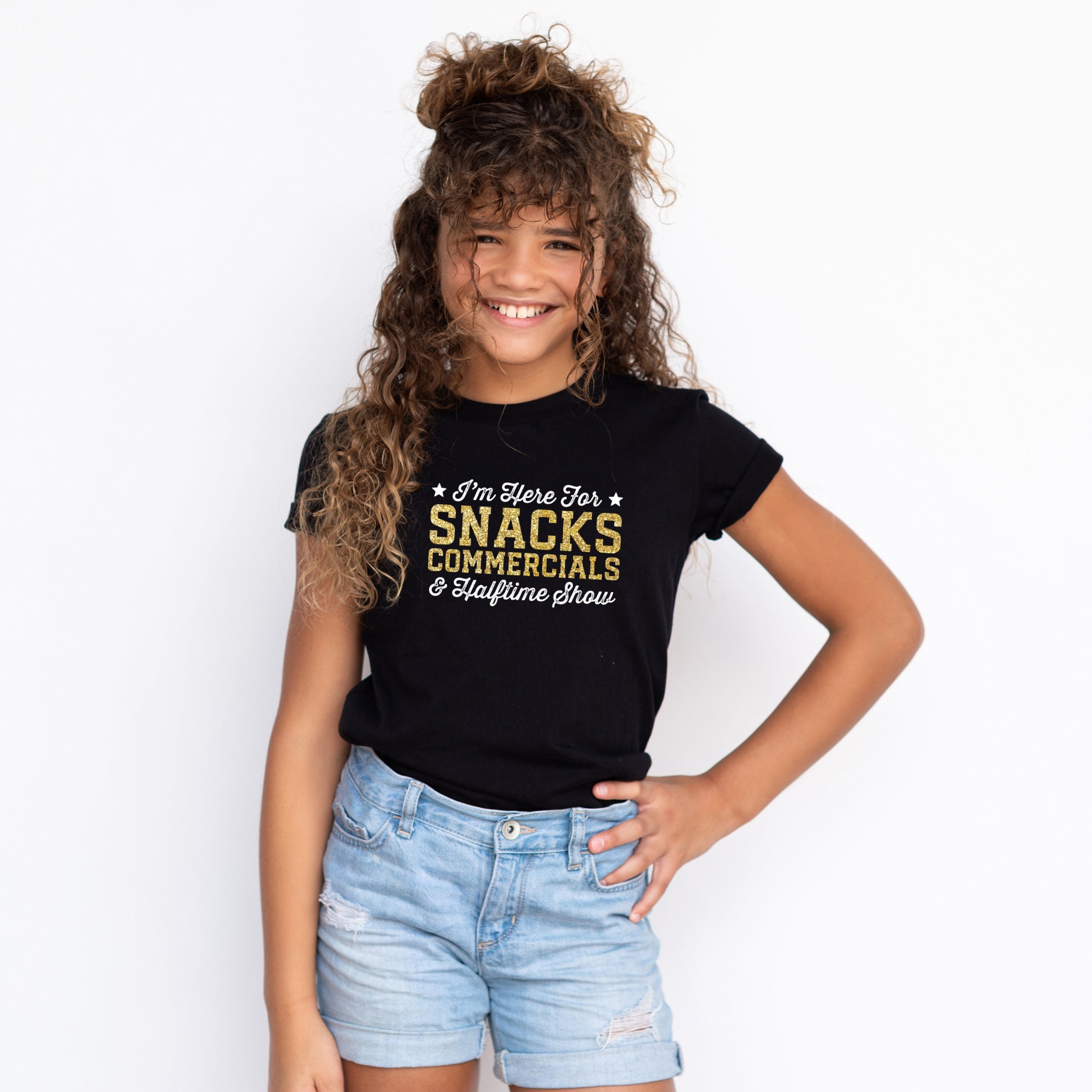 I'm Here For Snacks Commercials & Halftime Show Glitter - Youth Short Sleeve Graphic T-Shirt