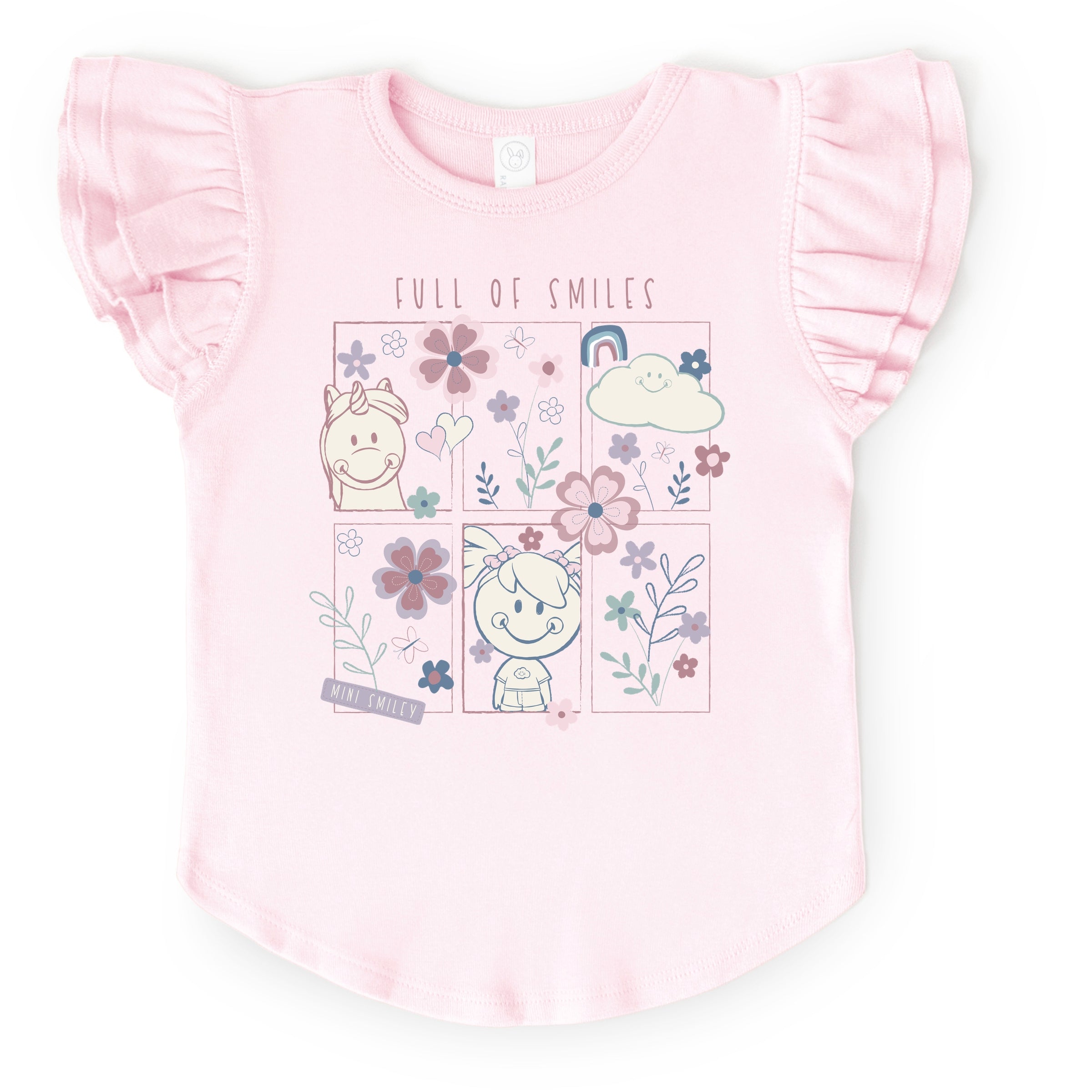 Mini Smiley Full of Smiles Outline - Flutter Sleeve Graphic T-Shirt