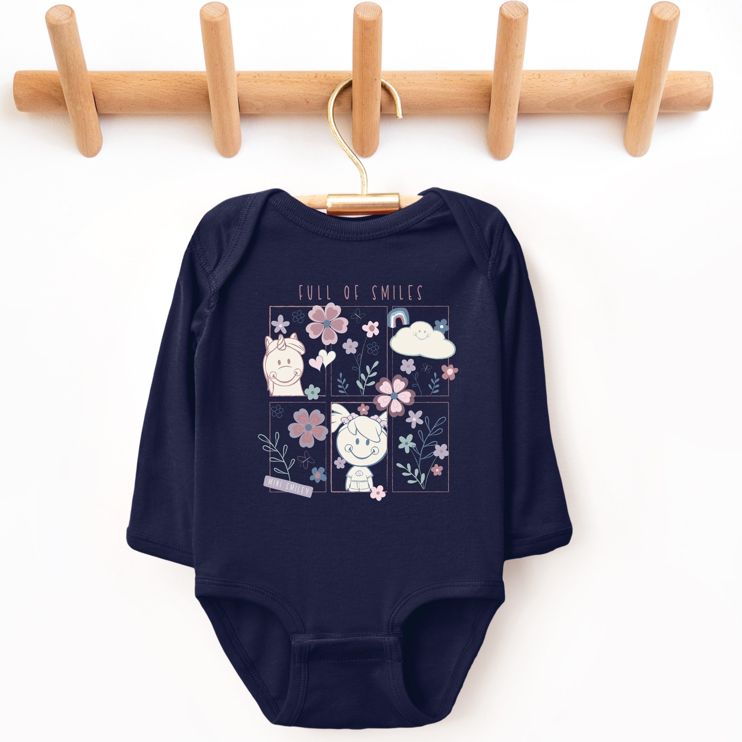 Mini Smiley Full of Smiles Outline - Baby Long Sleeve Bodysuit