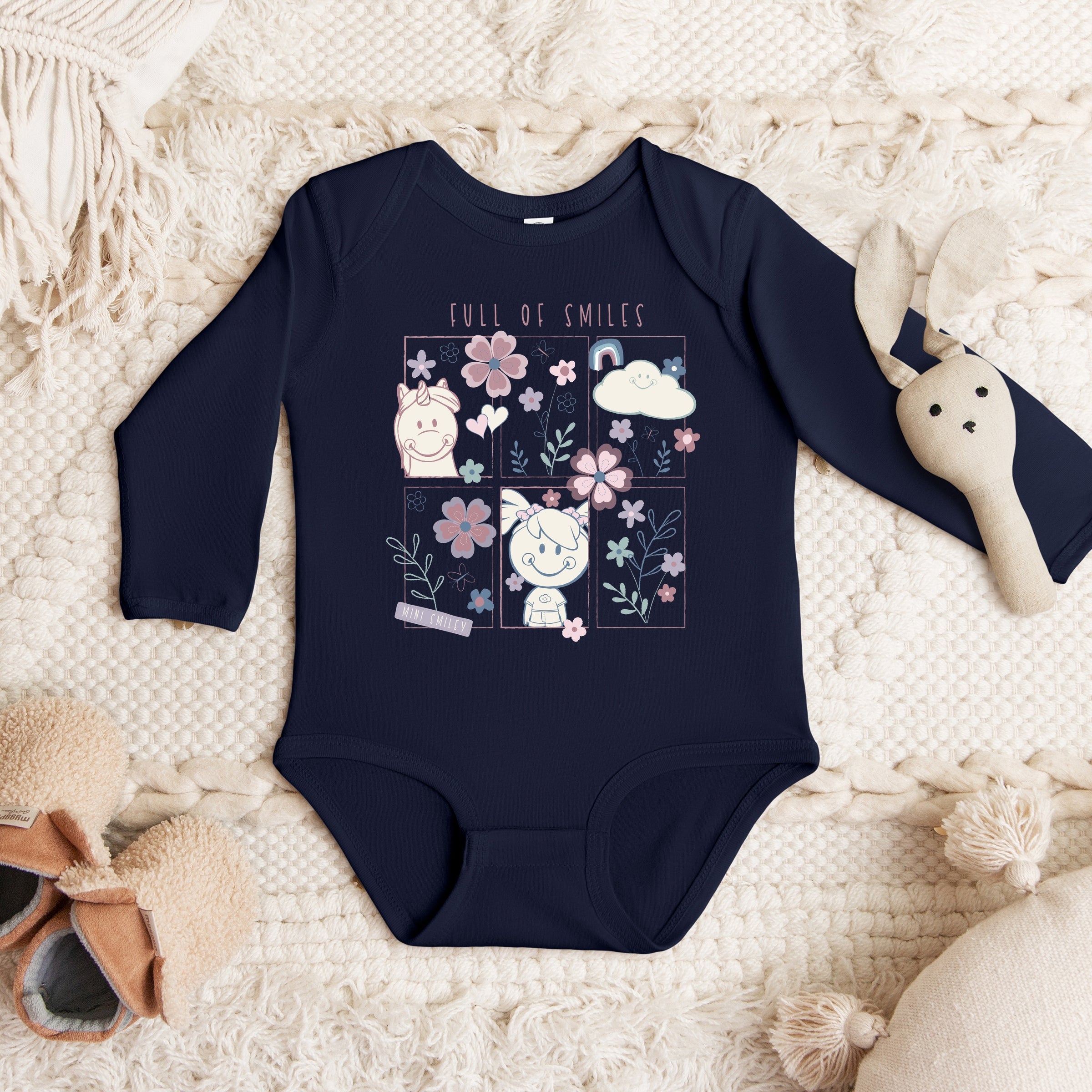 Mini Smiley Full of Smiles Outline - Baby Long Sleeve Bodysuit