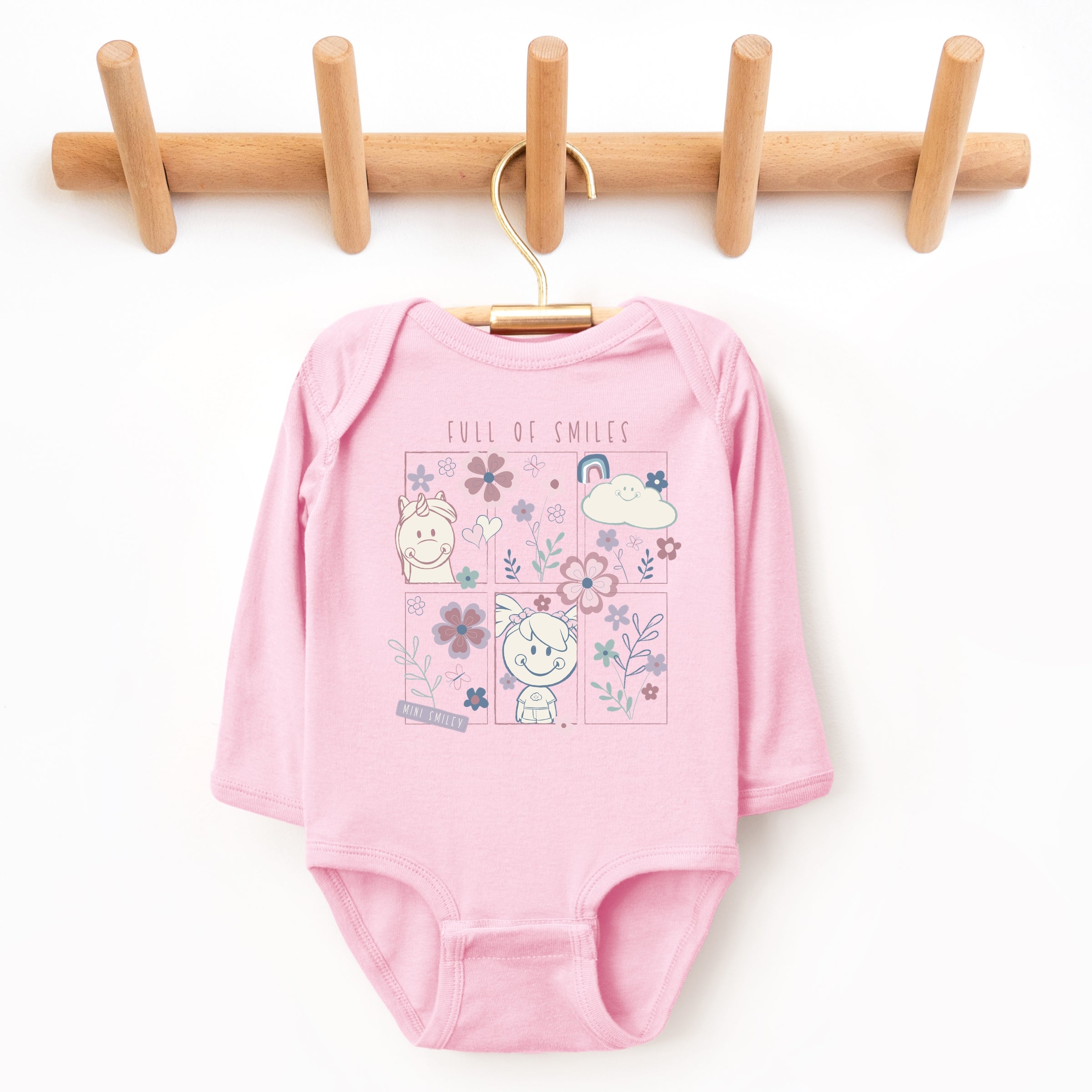 Mini Smiley Full of Smiles Outline - Baby Long Sleeve Bodysuit