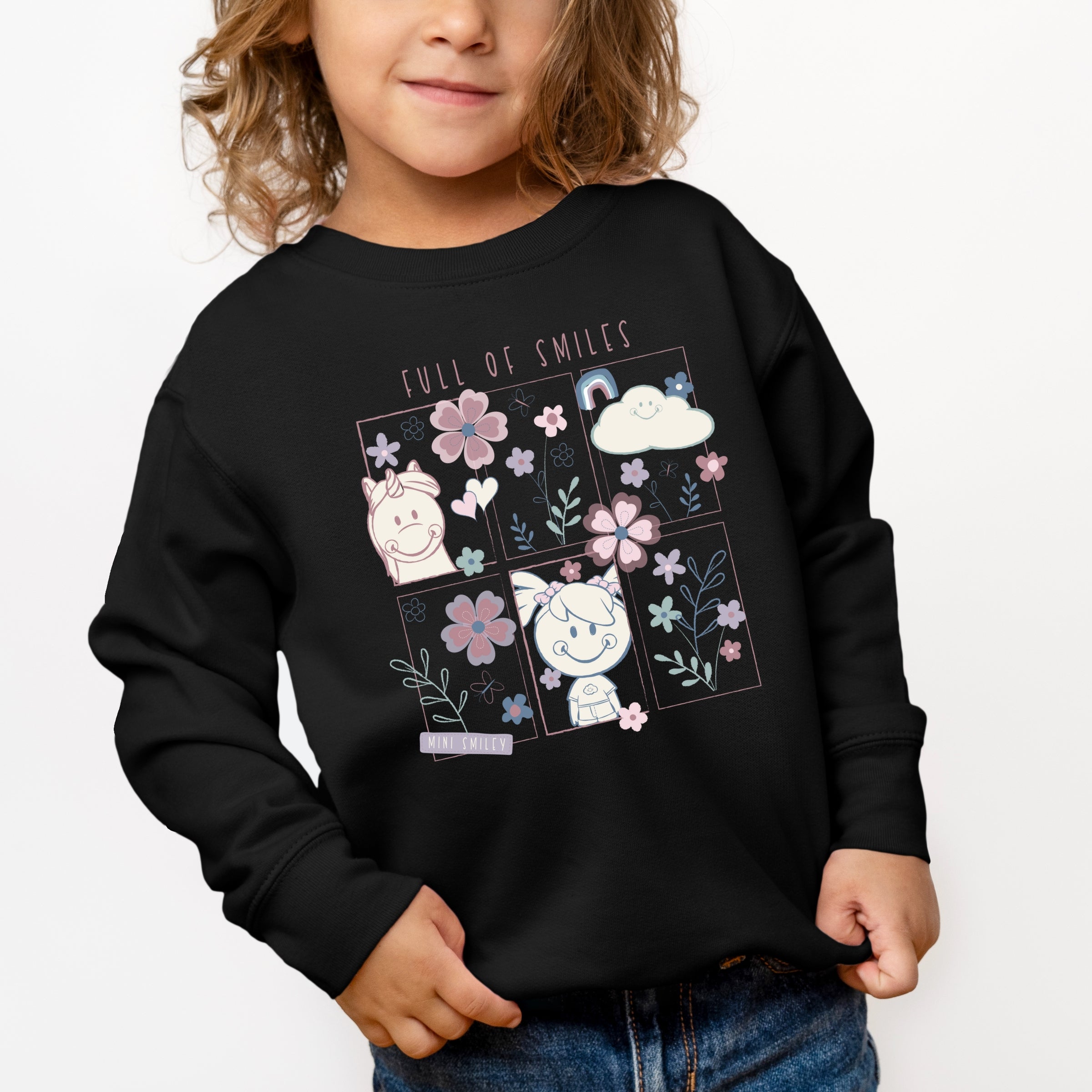Mini Smiley Full of Smiles Outline - Toddler Graphic Sweatshirt