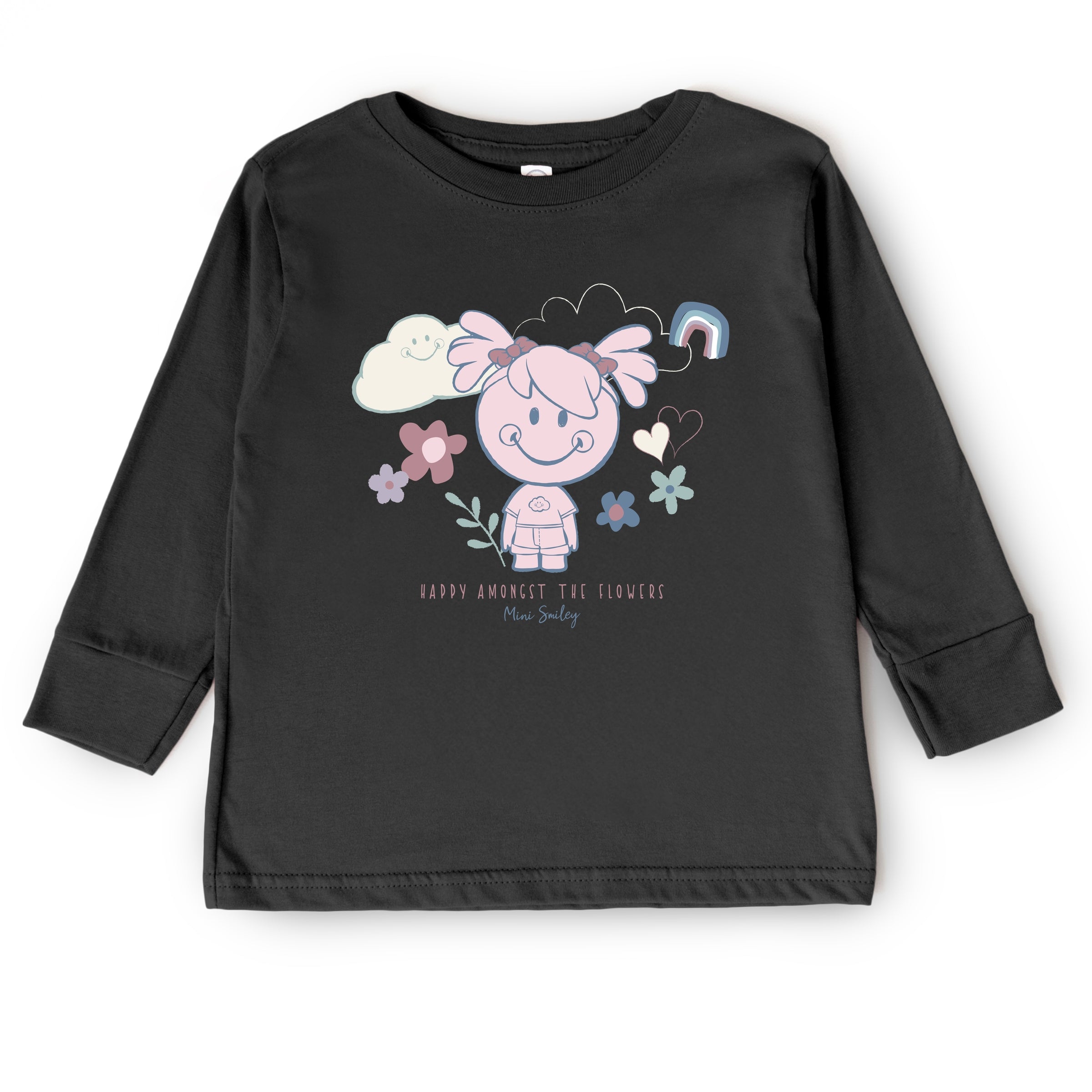 Mini Smiley Happy Amongst The Flowers - Toddler Long Sleeve Graphic Tee