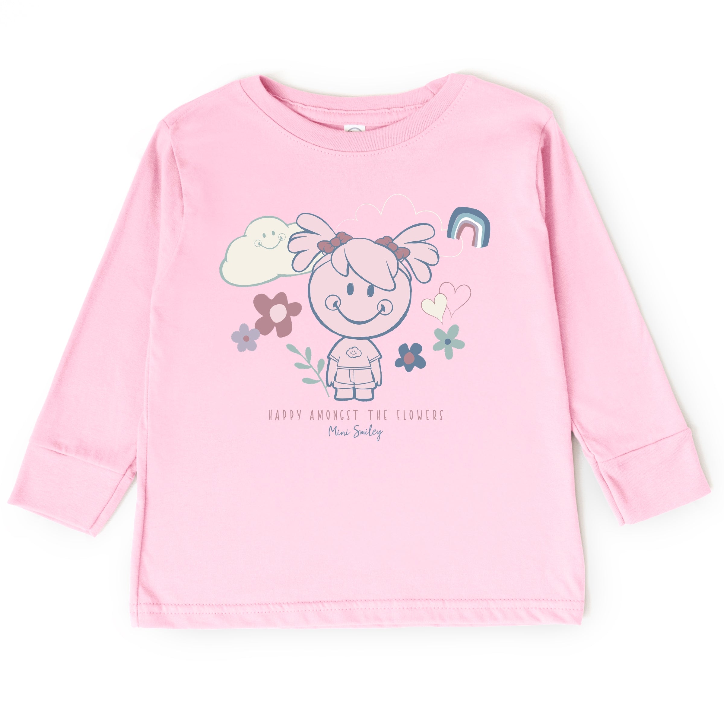 Mini Smiley Happy Amongst The Flowers - Toddler Long Sleeve Graphic Tee