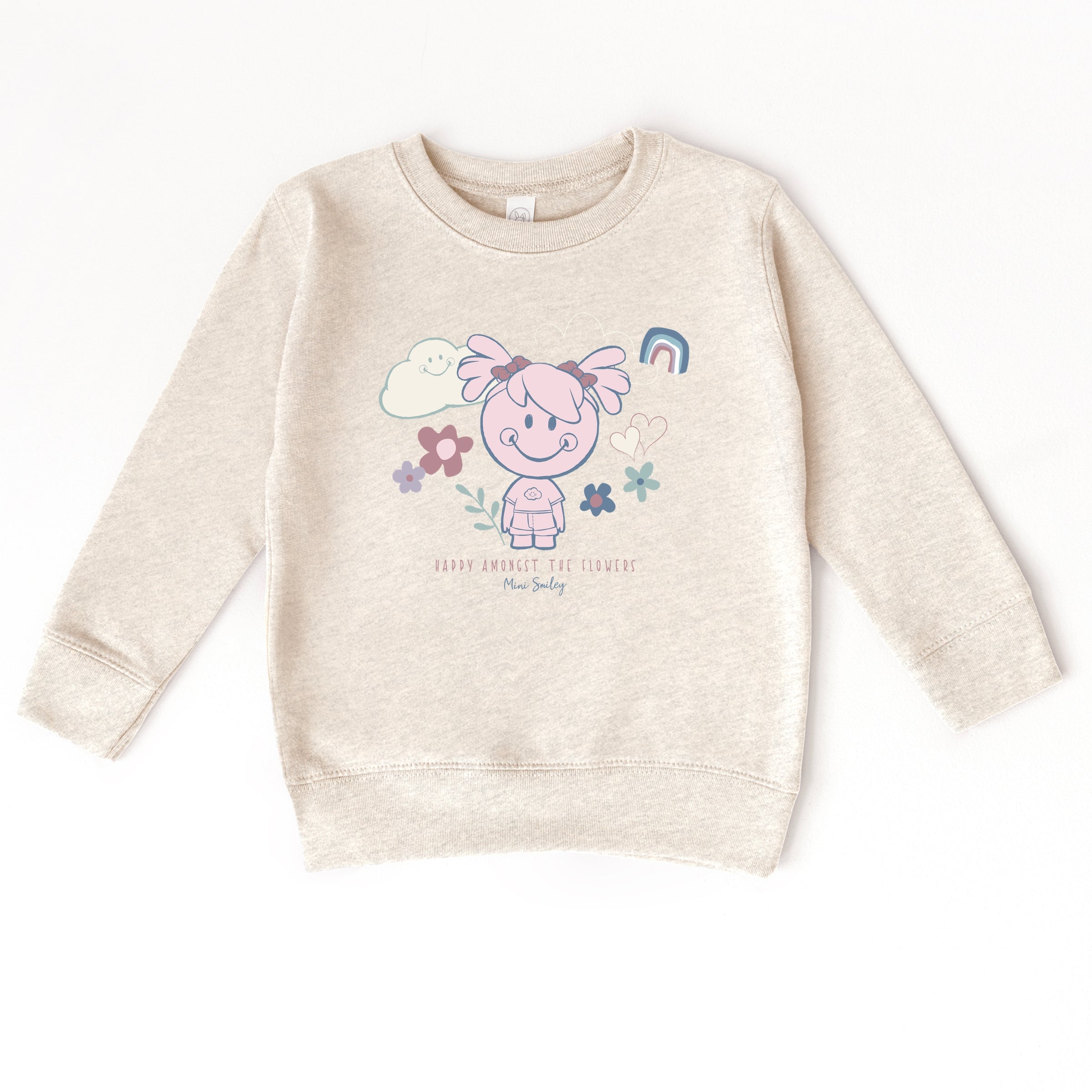 Mini Smiley Happy Amongst The Flowers - Toddler Graphic Sweatshirt