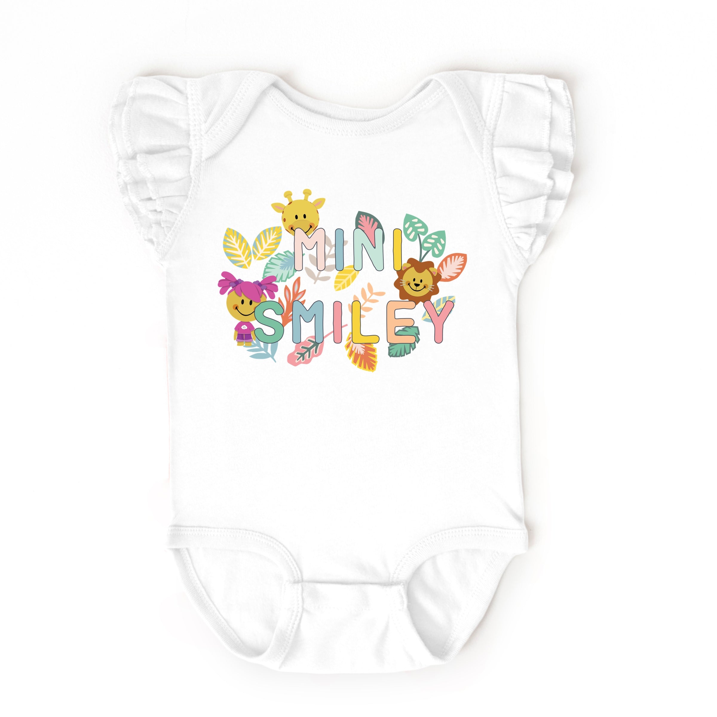Mini Smiley Leaves - Baby Flutter Sleeve Bodysuit
