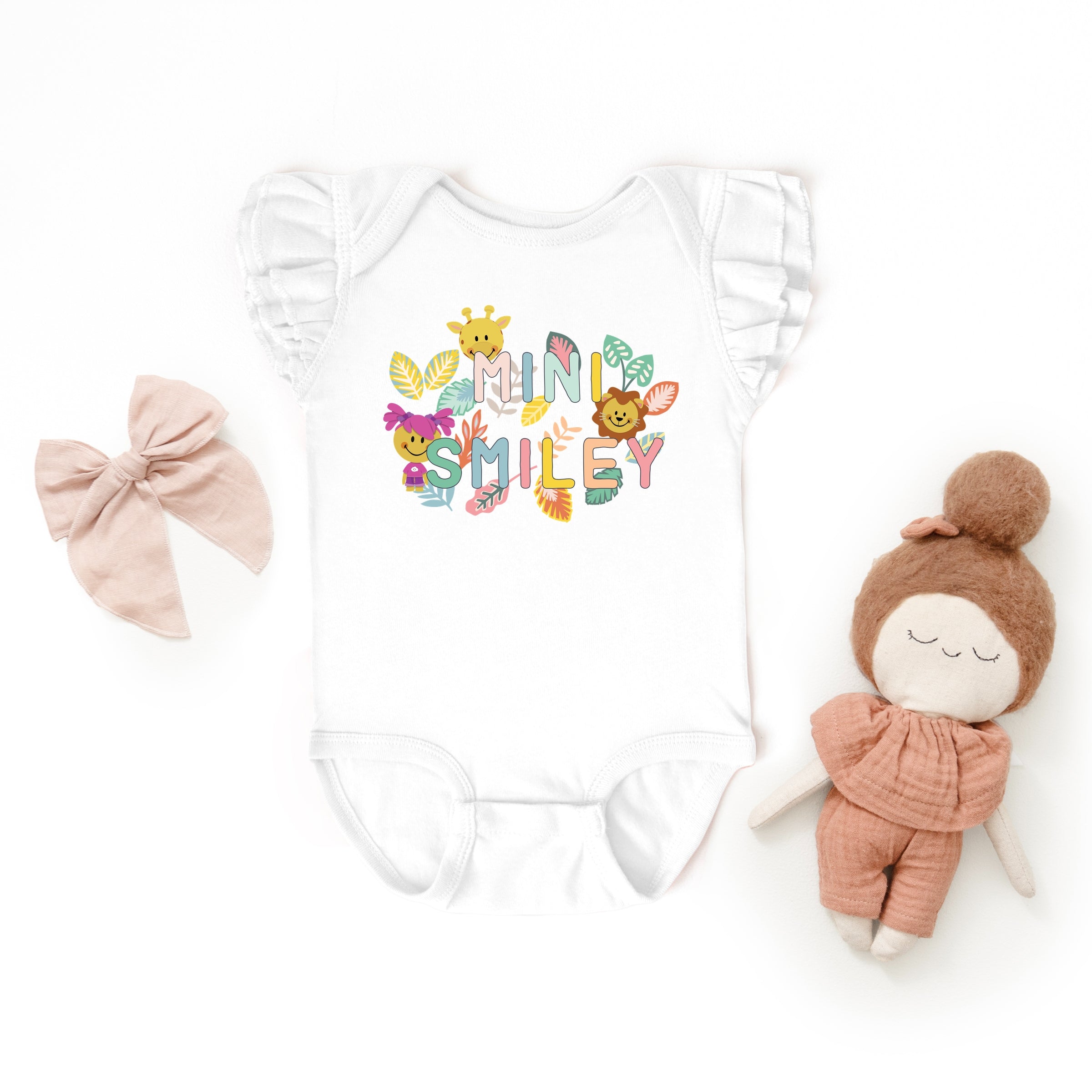 Mini Smiley Leaves - Baby Flutter Sleeve Bodysuit