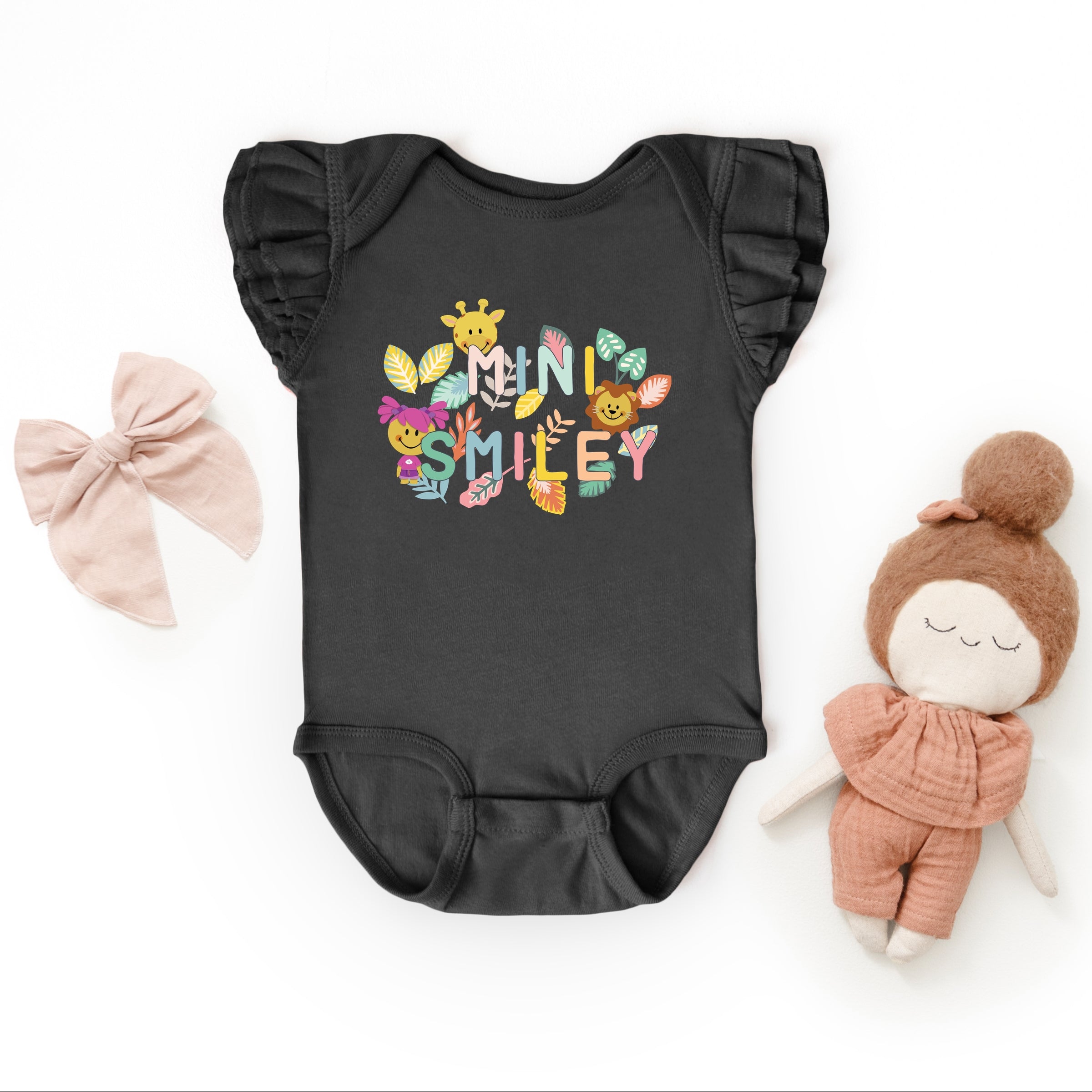 Mini Smiley Leaves - Baby Flutter Sleeve Bodysuit