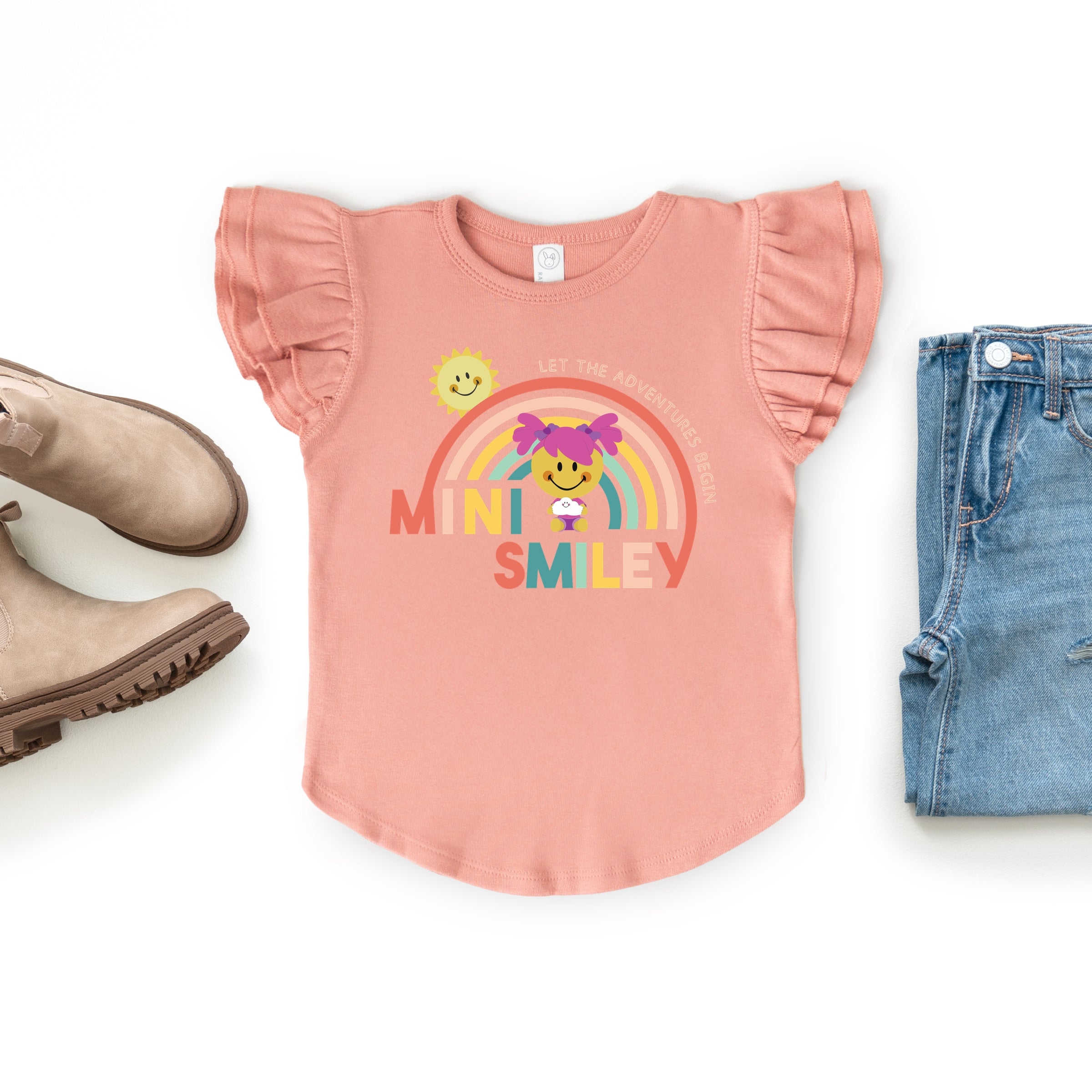 Mini Smiley Let The Adventures Begin Aria - Flutter Sleeve Graphic T-Shirt