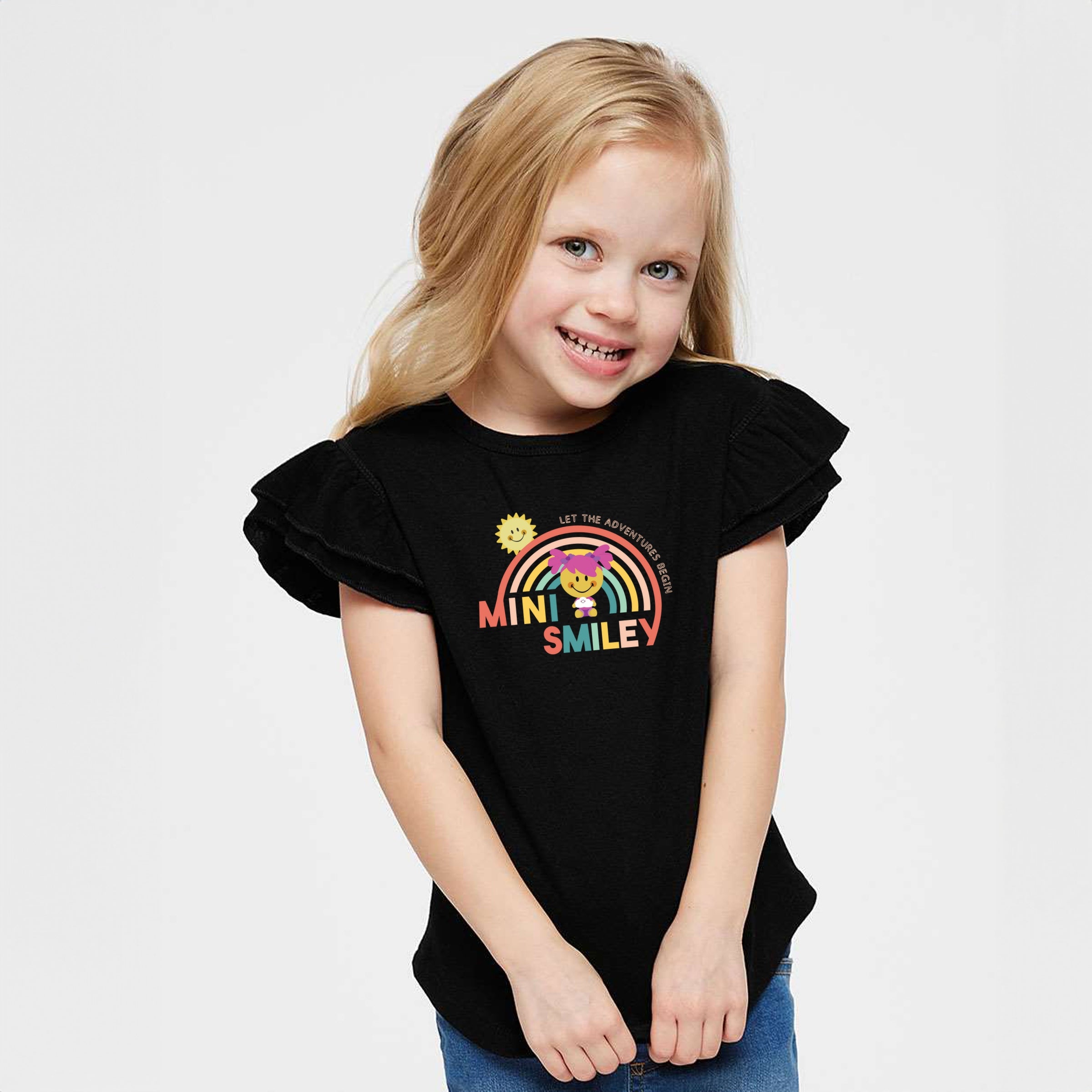 Mini Smiley Let The Adventures Begin Aria - Flutter Sleeve Graphic T-Shirt