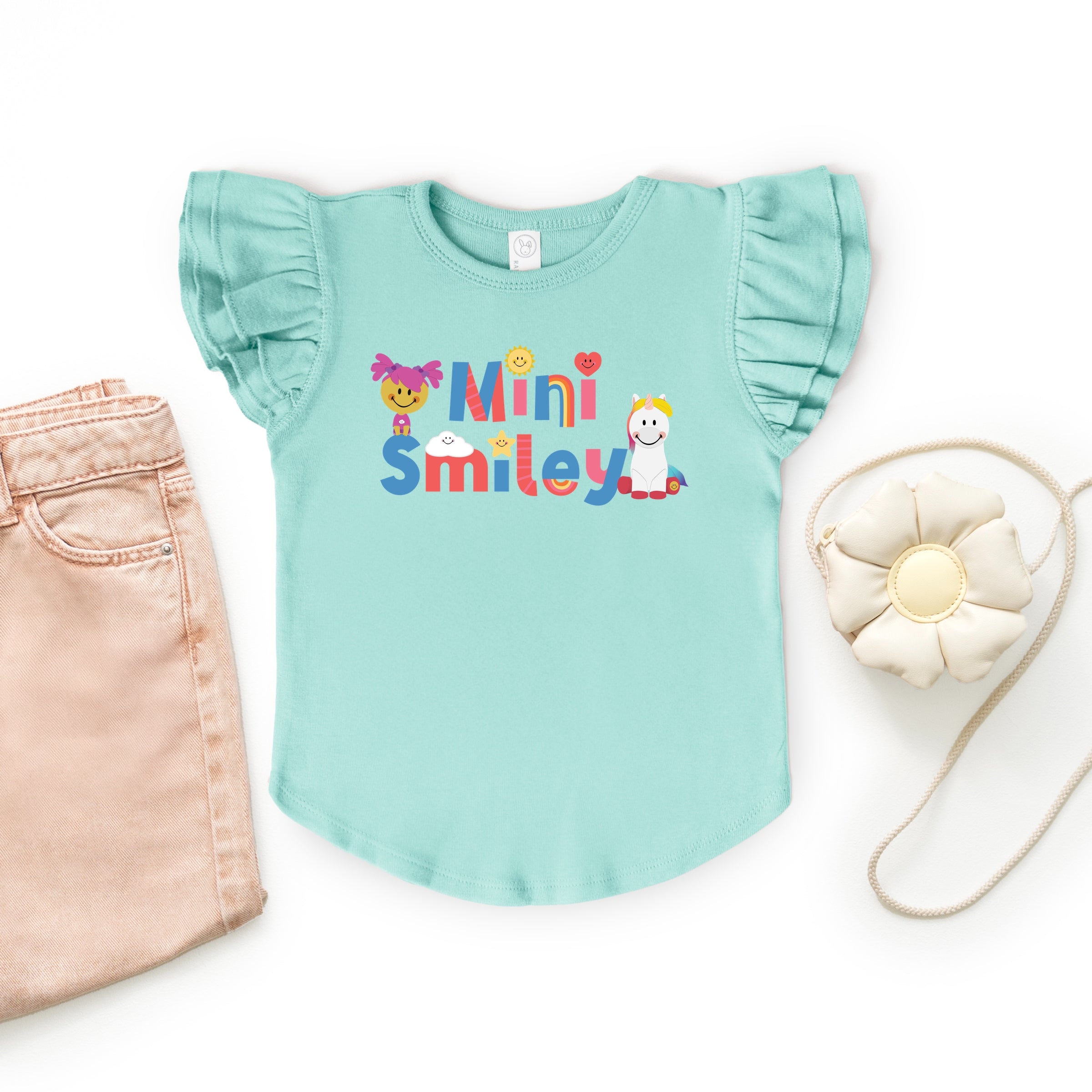 Mini Smiley Icons Unicorn - Flutter Sleeve Graphic T-Shirt