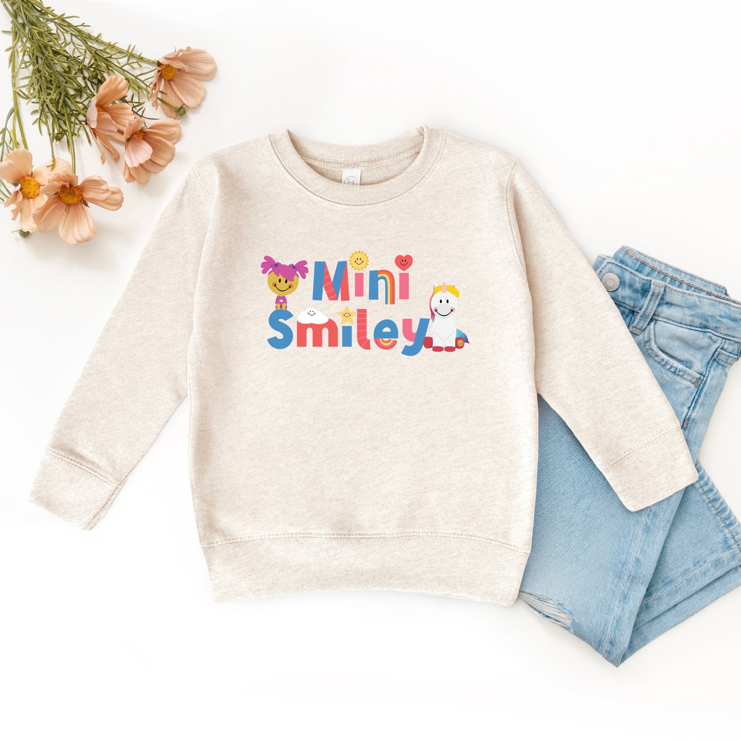 Mini Smiley Icons Unicorn - Toddler Graphic Sweatshirt