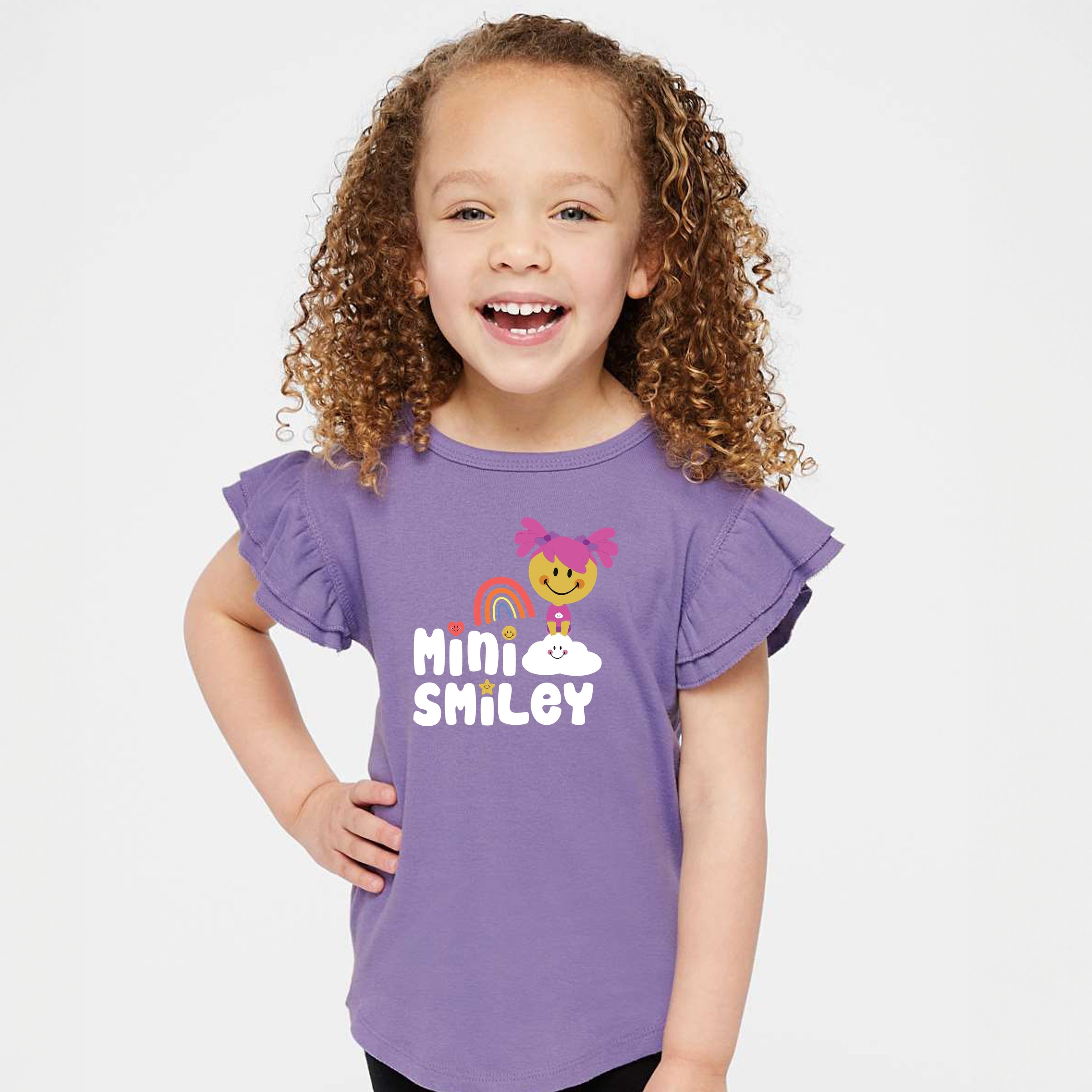 Mini Smiley Rainbow Cloud Aria - Flutter Sleeve Graphic T-Shirt