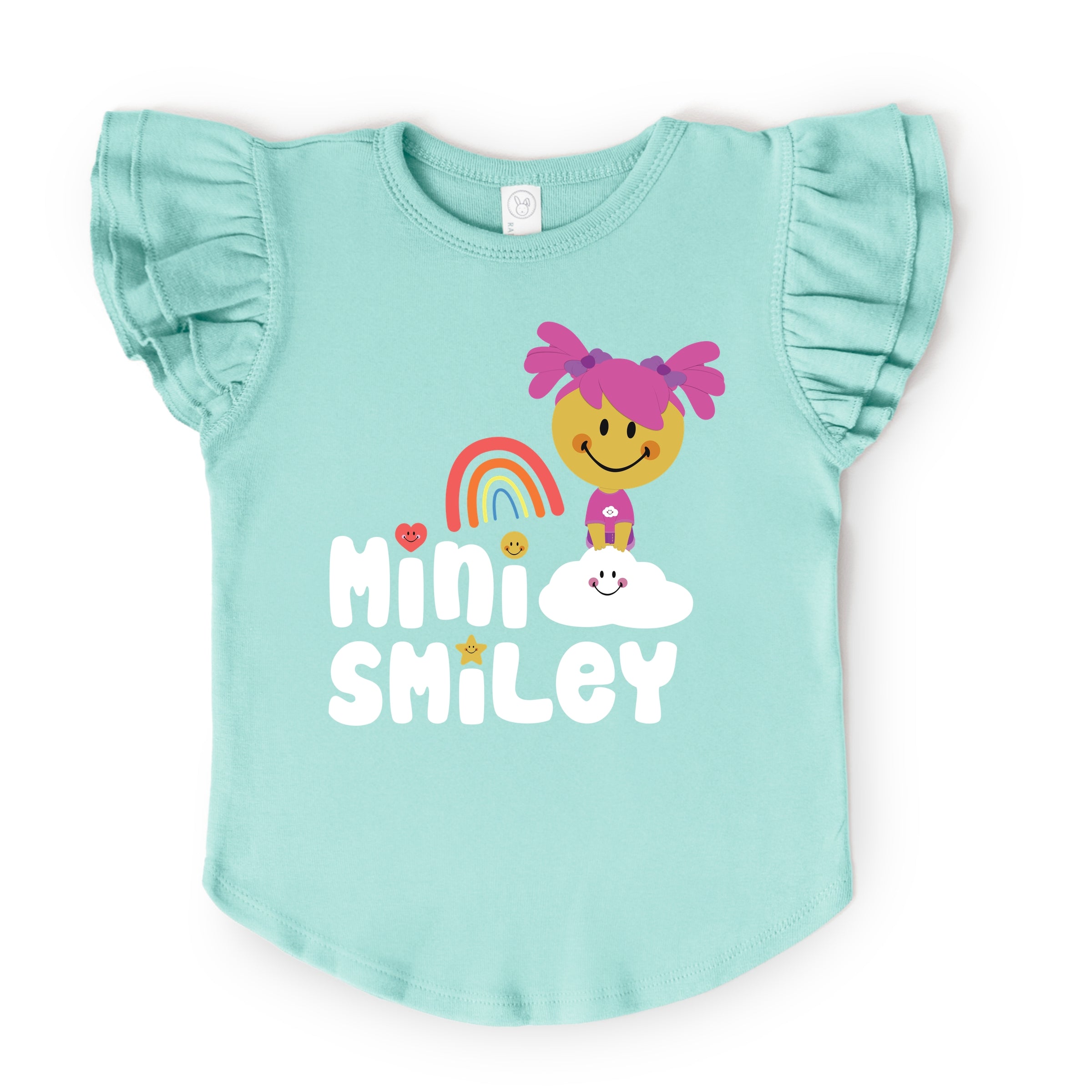 Mini Smiley Rainbow Cloud Aria - Flutter Sleeve Graphic T-Shirt