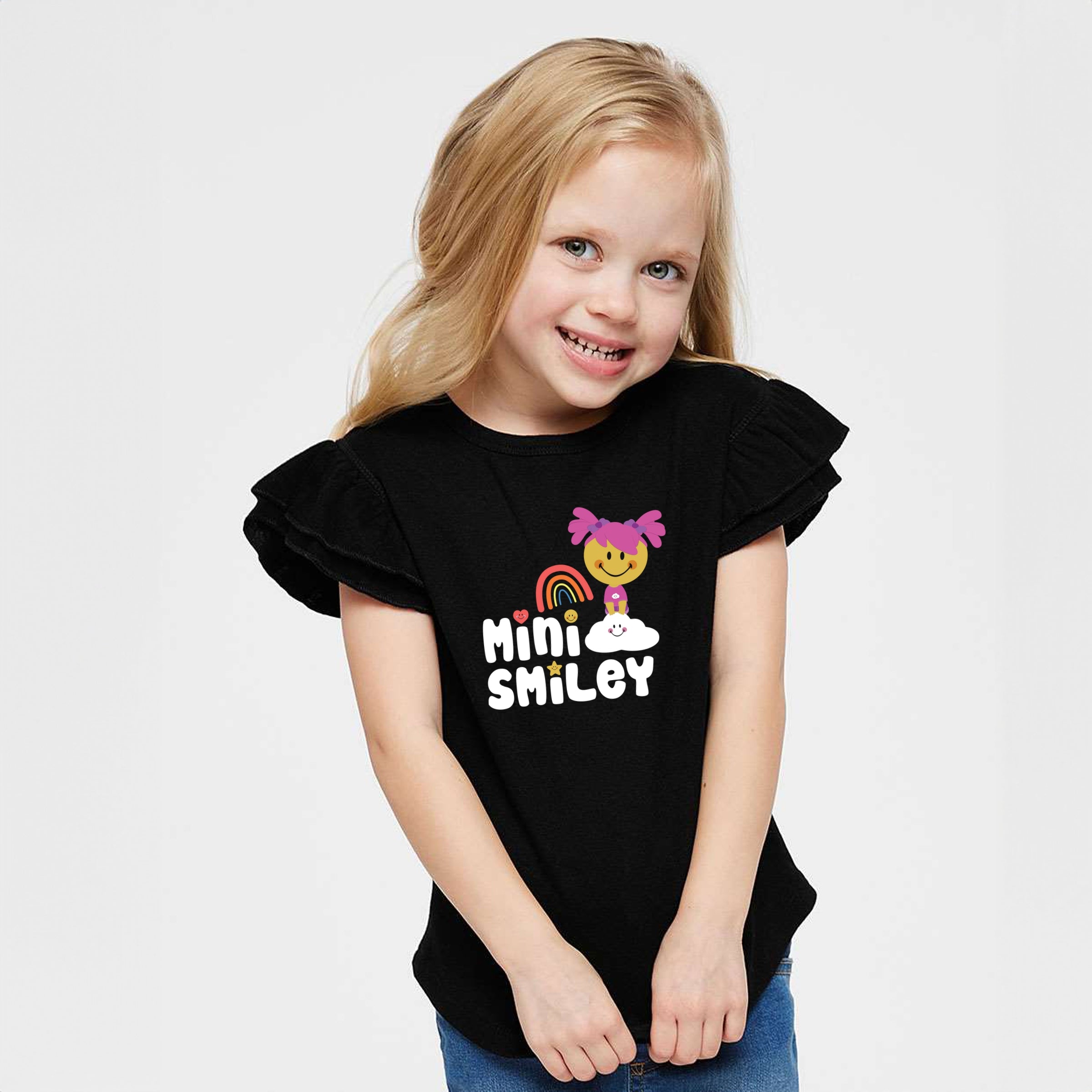 Mini Smiley Rainbow Cloud Aria - Flutter Sleeve Graphic T-Shirt