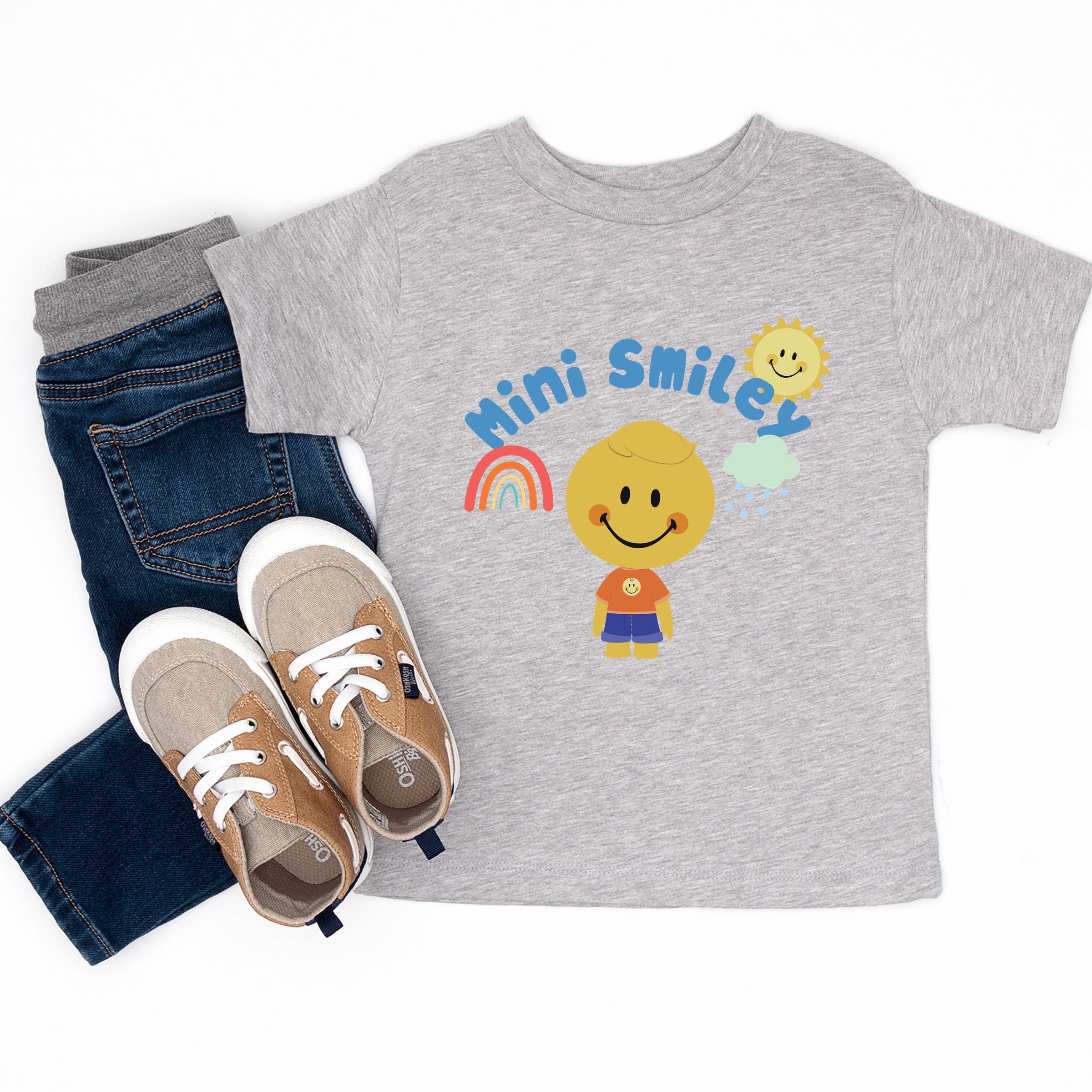 Mini Smiley Rainbow Cloud Lumi - Toddler Short Sleeve Graphic T-Shirt