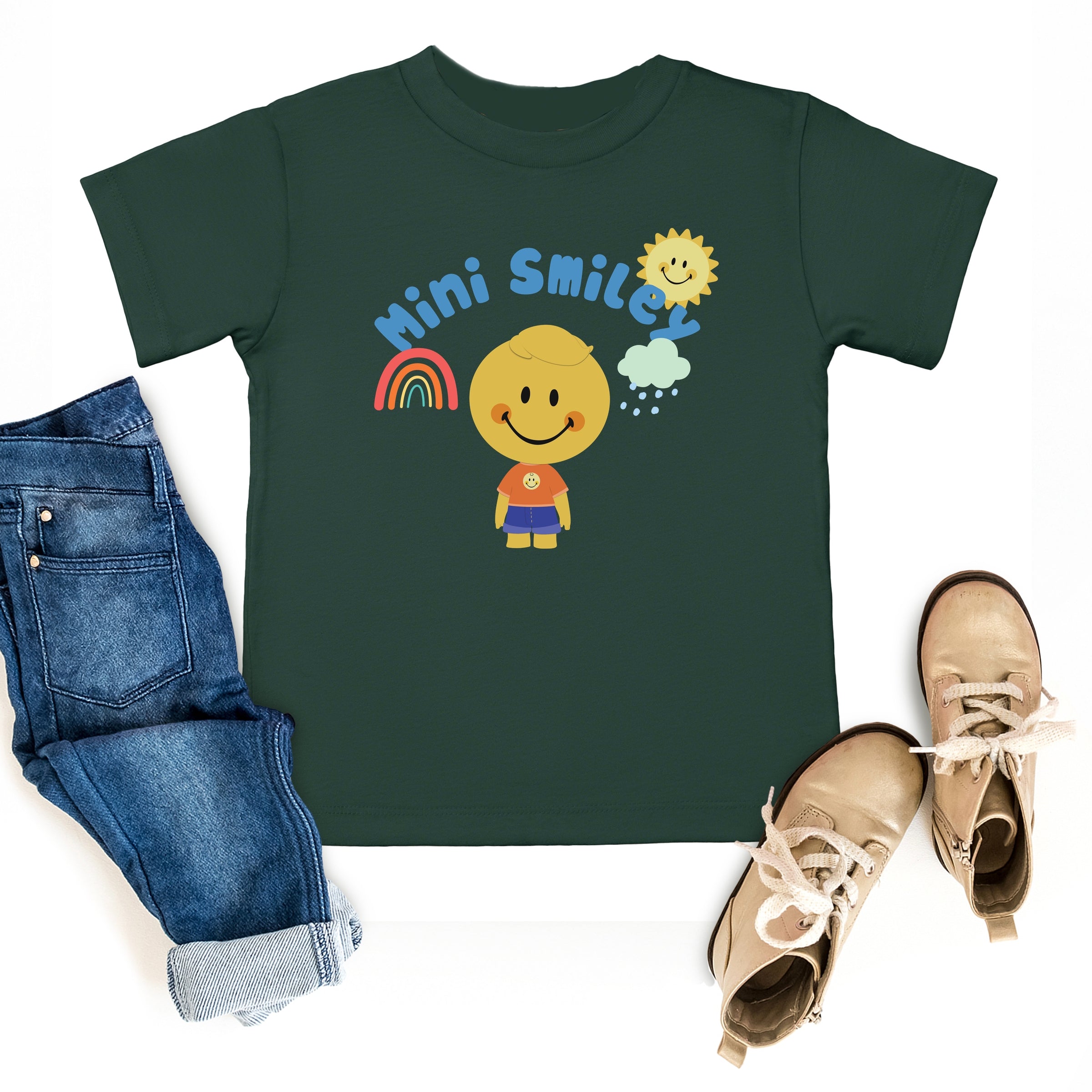 Mini Smiley Rainbow Cloud Lumi - Toddler Short Sleeve Graphic T-Shirt